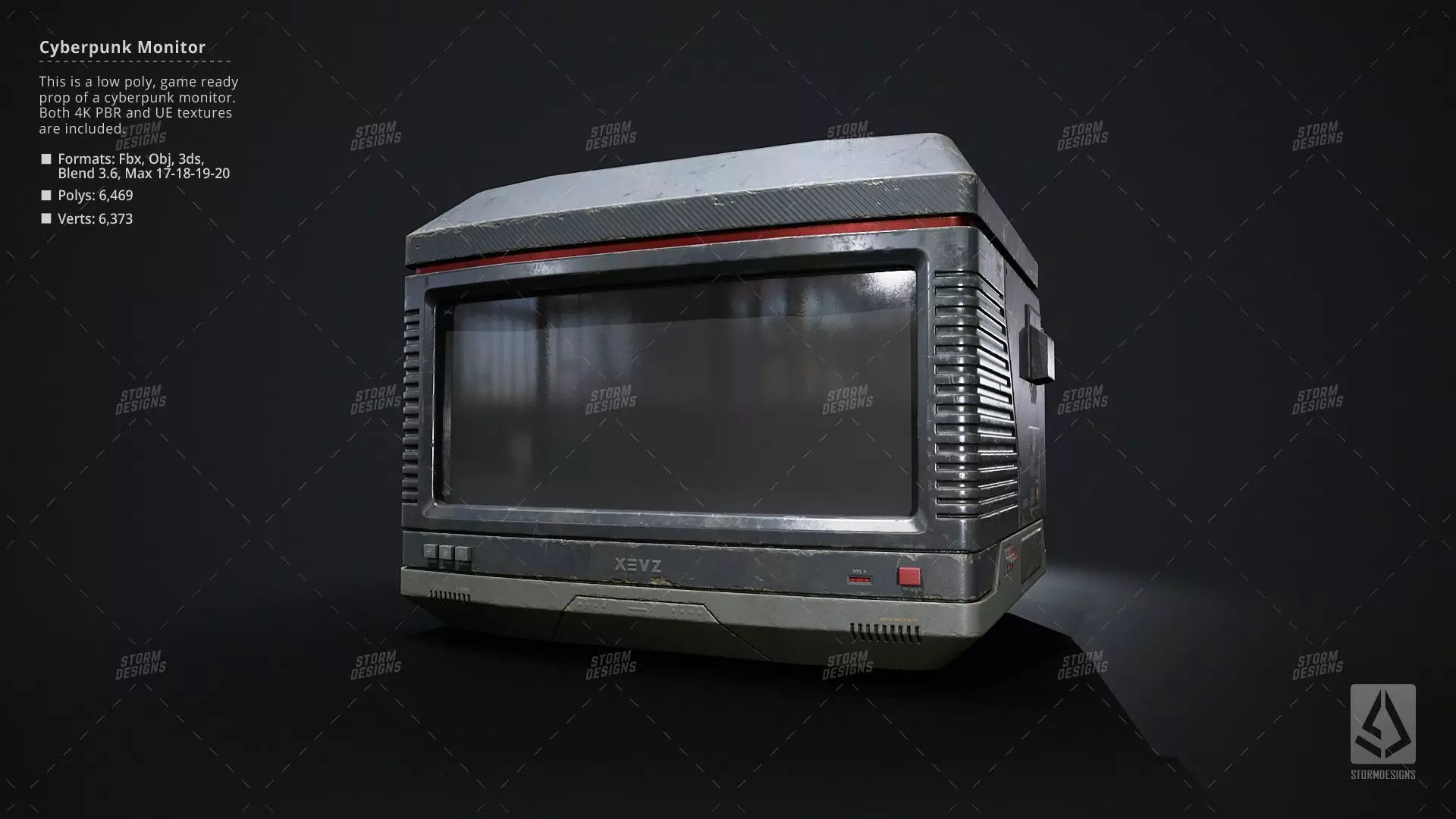 Cyberpunk Monitor Prop Low Poly PBR UE Textures Low-poly 3D model_0
