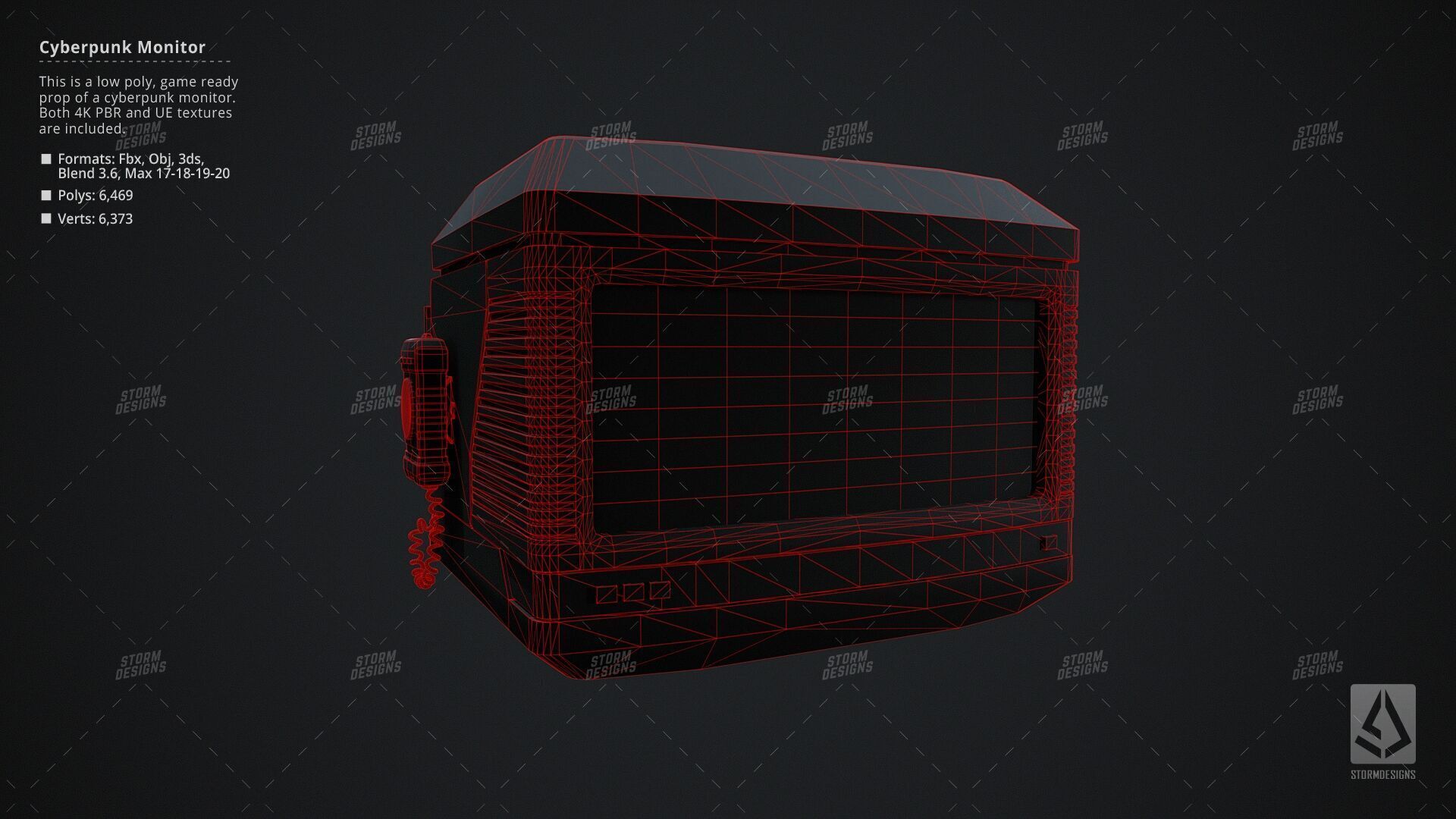Cyberpunk Monitor Prop Low Poly PBR UE Textures Low-poly 3D model_12