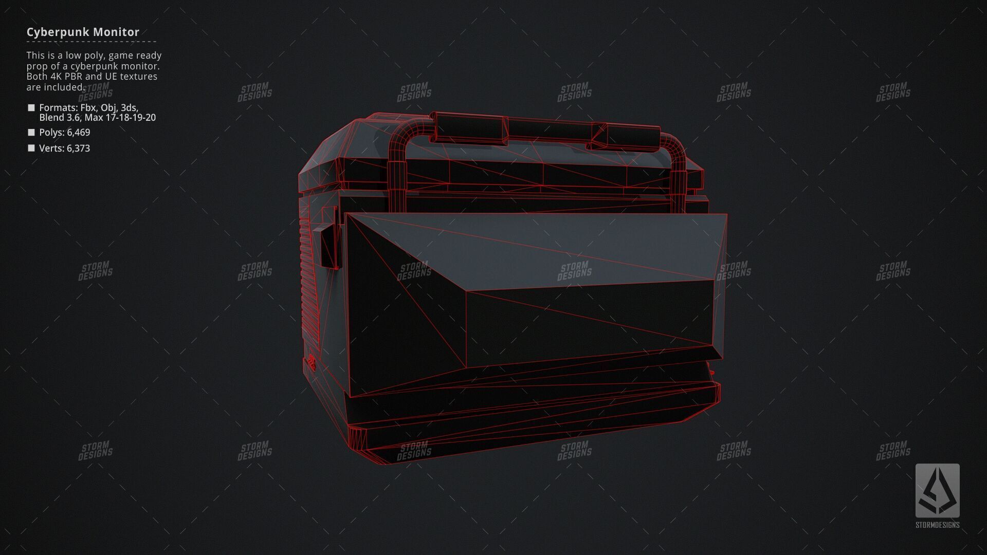 Cyberpunk Monitor Prop Low Poly PBR UE Textures Low-poly 3D model_14