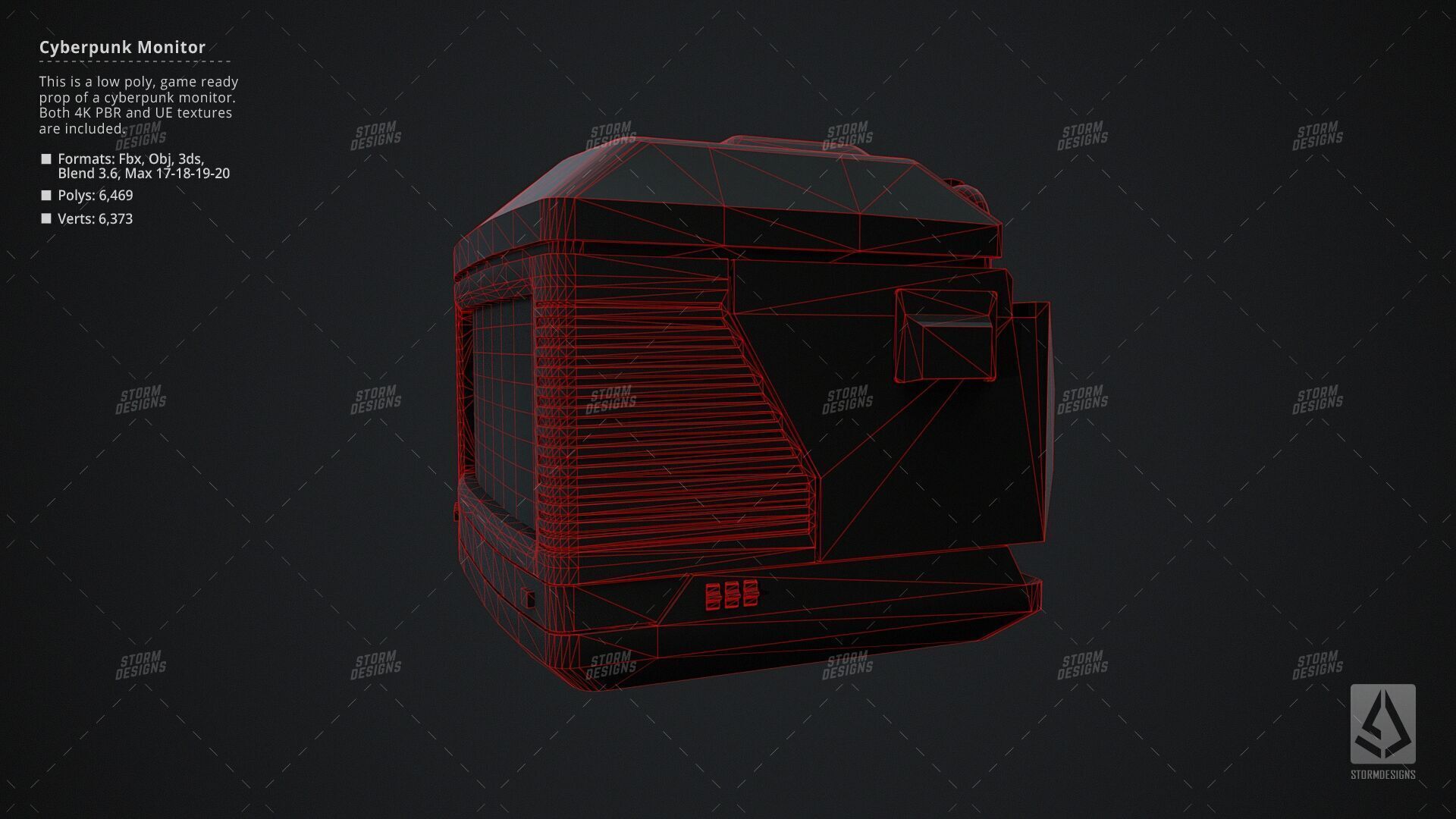 Cyberpunk Monitor Prop Low Poly PBR UE Textures Low-poly 3D model_13