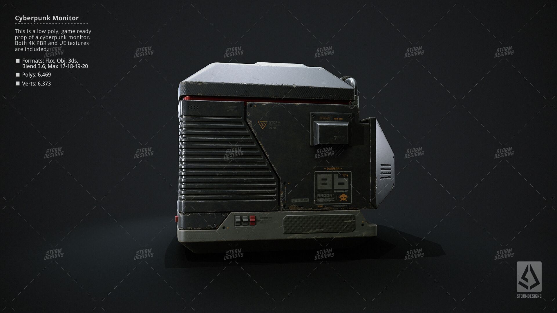 Cyberpunk Monitor Prop Low Poly PBR UE Textures Low-poly 3D model_3