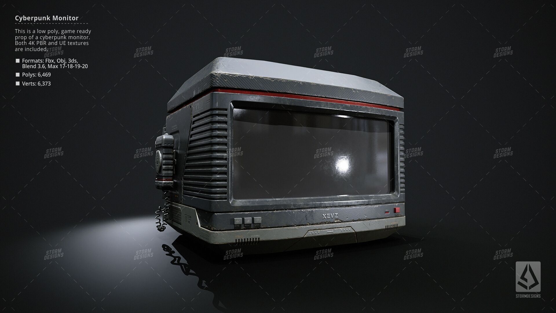 Cyberpunk Monitor Prop Low Poly PBR UE Textures Low-poly 3D model_8