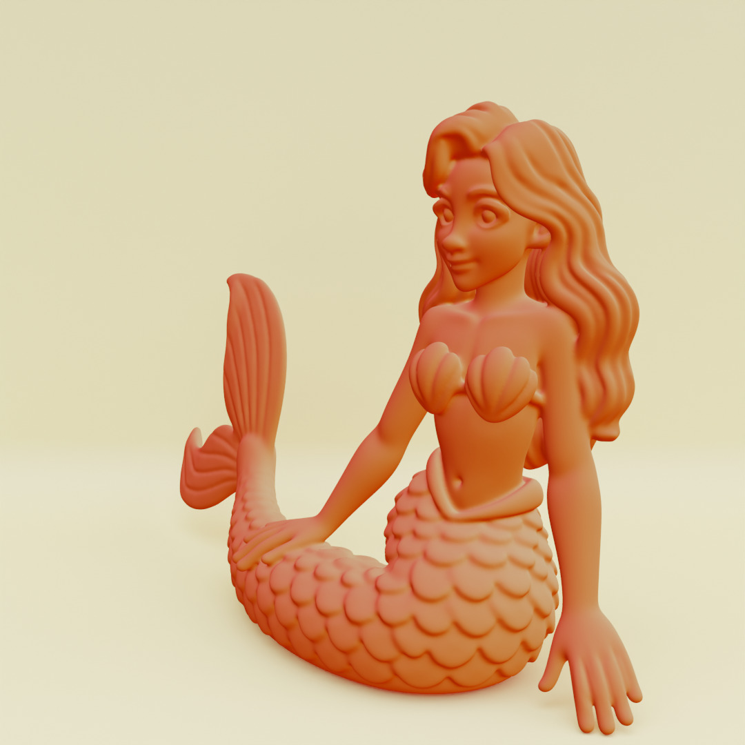 Mermaid Posing Serene Sculpture Printable 3D print model_3