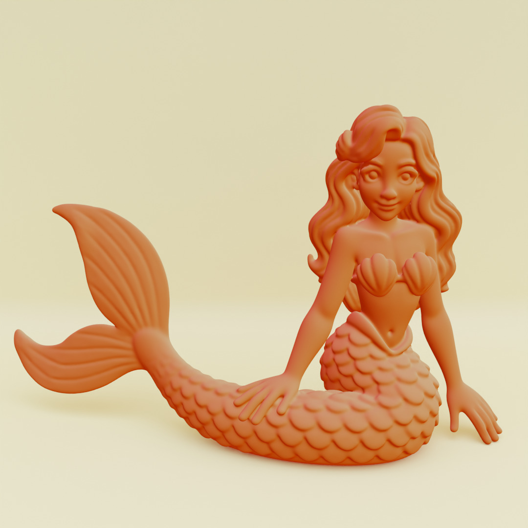 Mermaid Posing Serene Sculpture Printable 3D print model_1