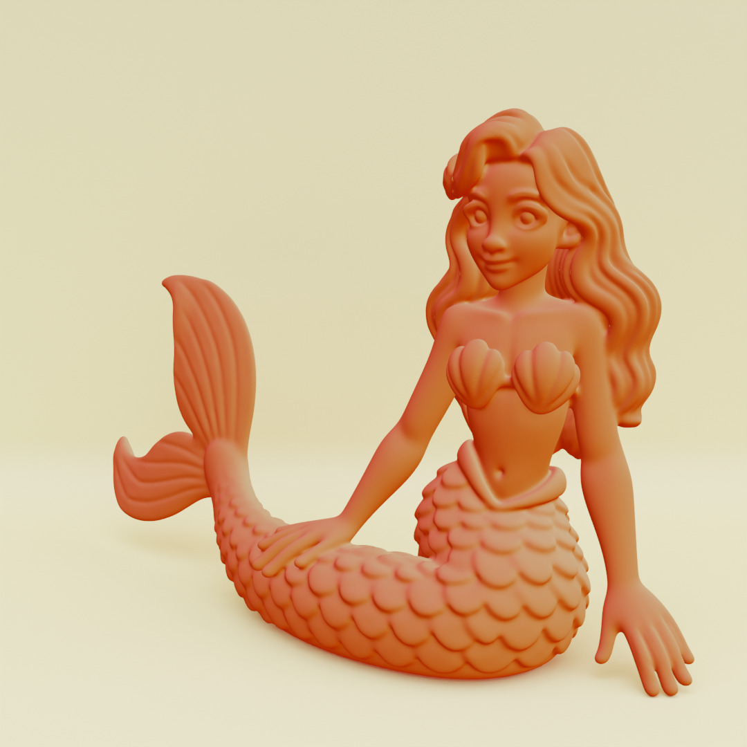 Mermaid Posing Serene Sculpture Printable 3D print model_2