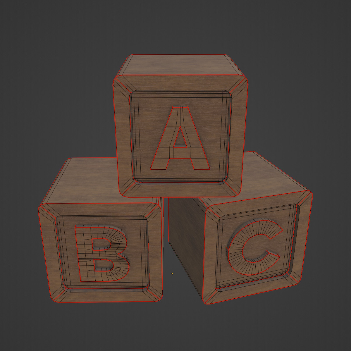 Wooden ABC Blocks 03 Low-poly 3D model_7
