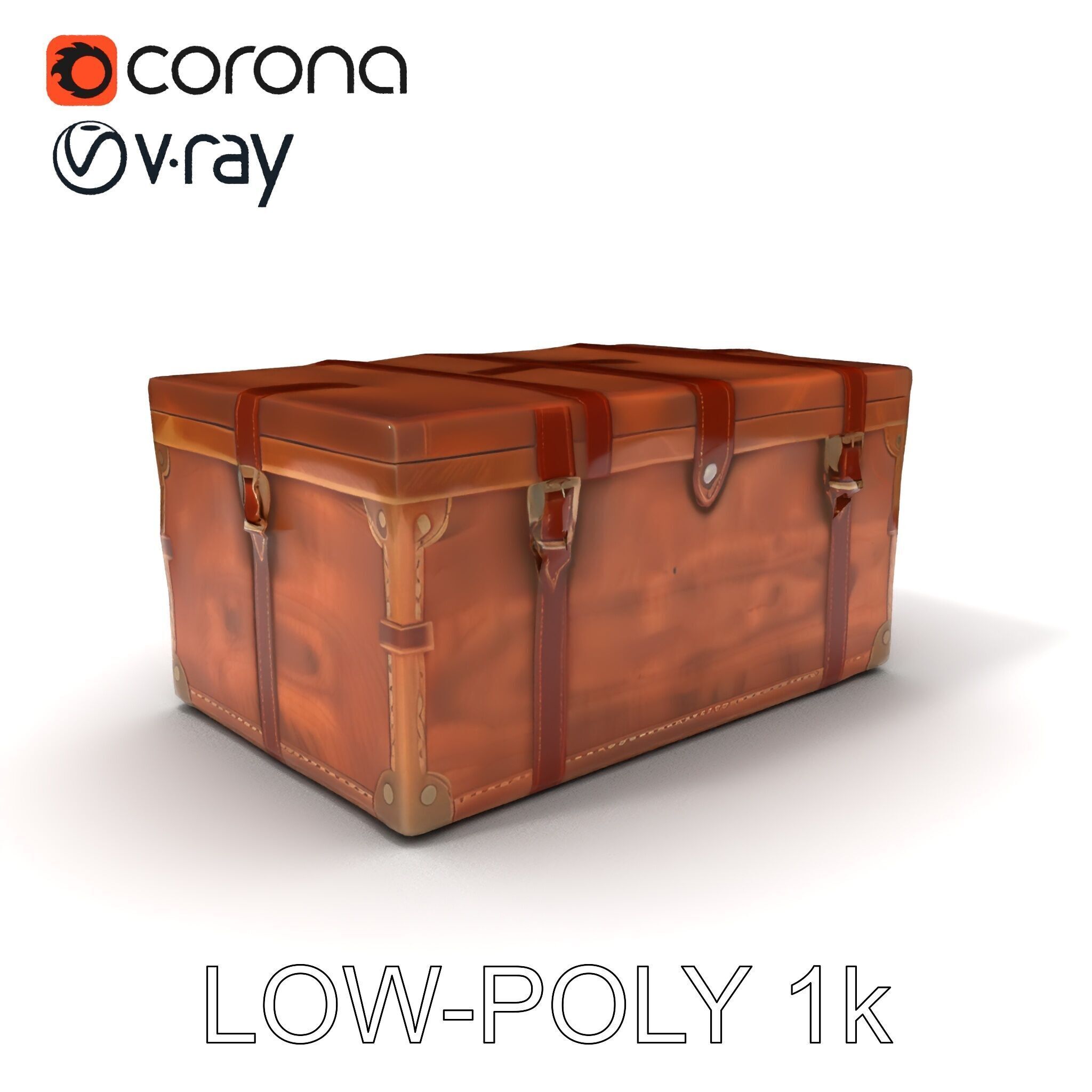 Vintage Wooden Trunk Model Pack for Decor Apps Low-poly 3D model_7