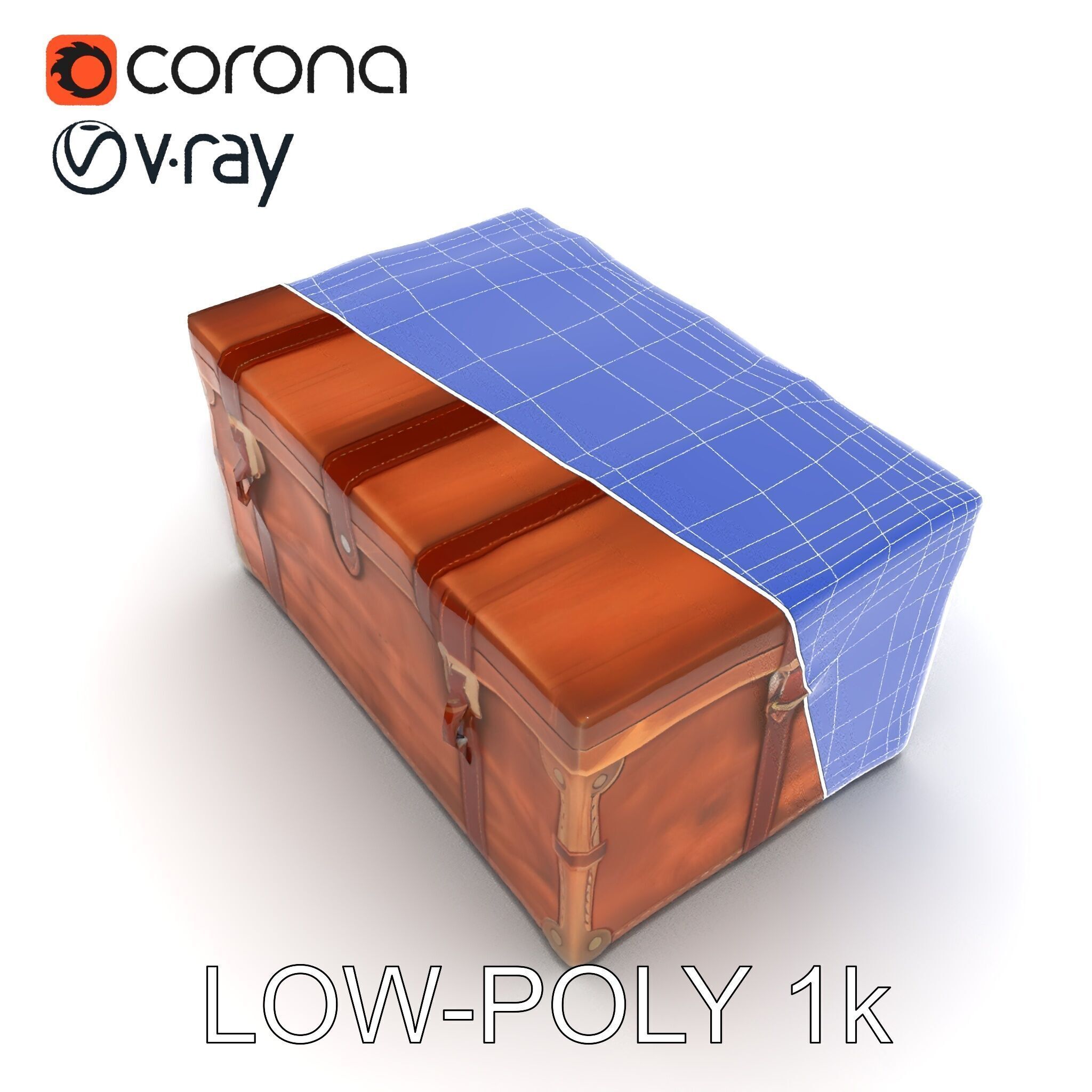 Vintage Wooden Trunk Model Pack for Decor Apps Low-poly 3D model_10