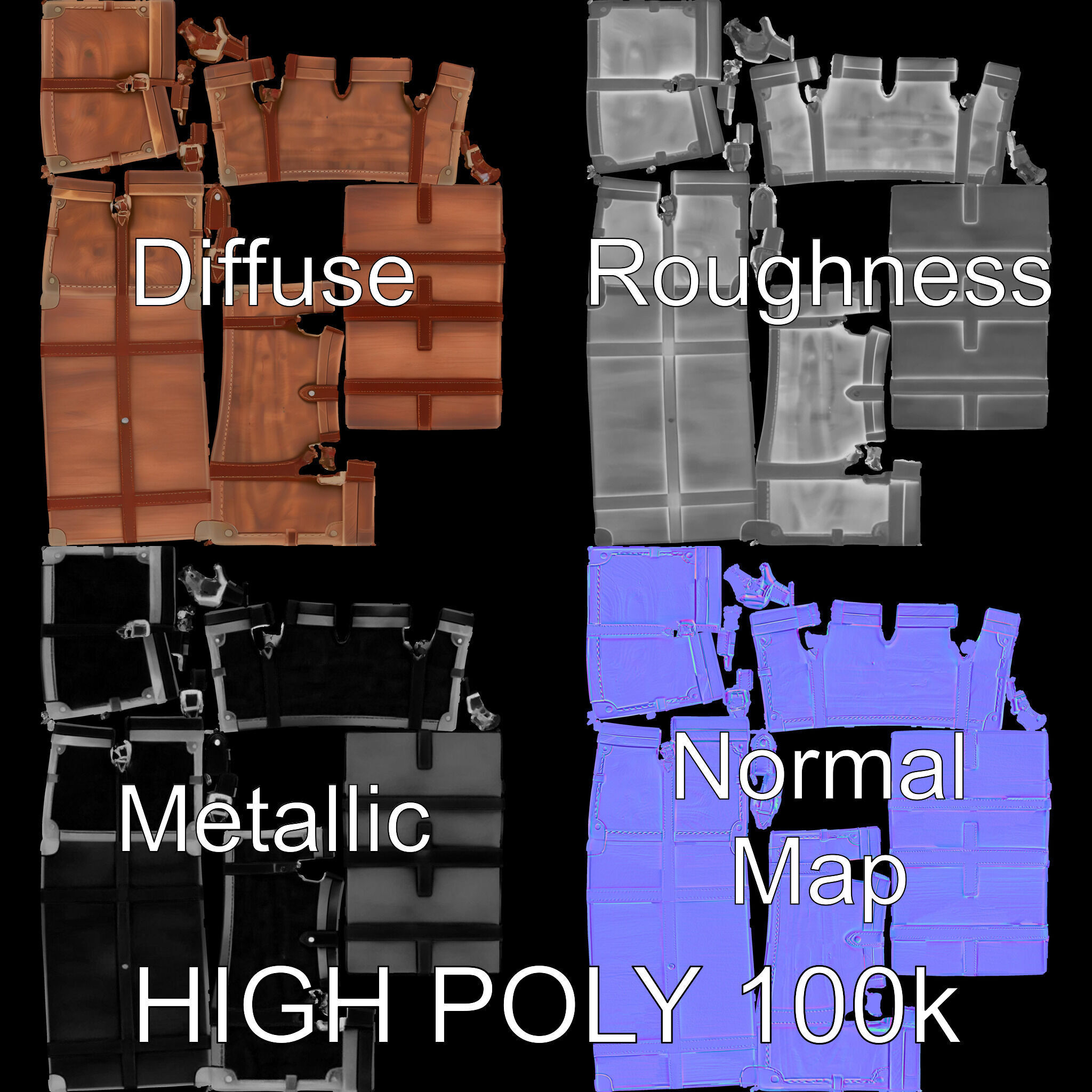 Vintage Wooden Trunk Model Pack for Decor Apps Low-poly 3D model_2