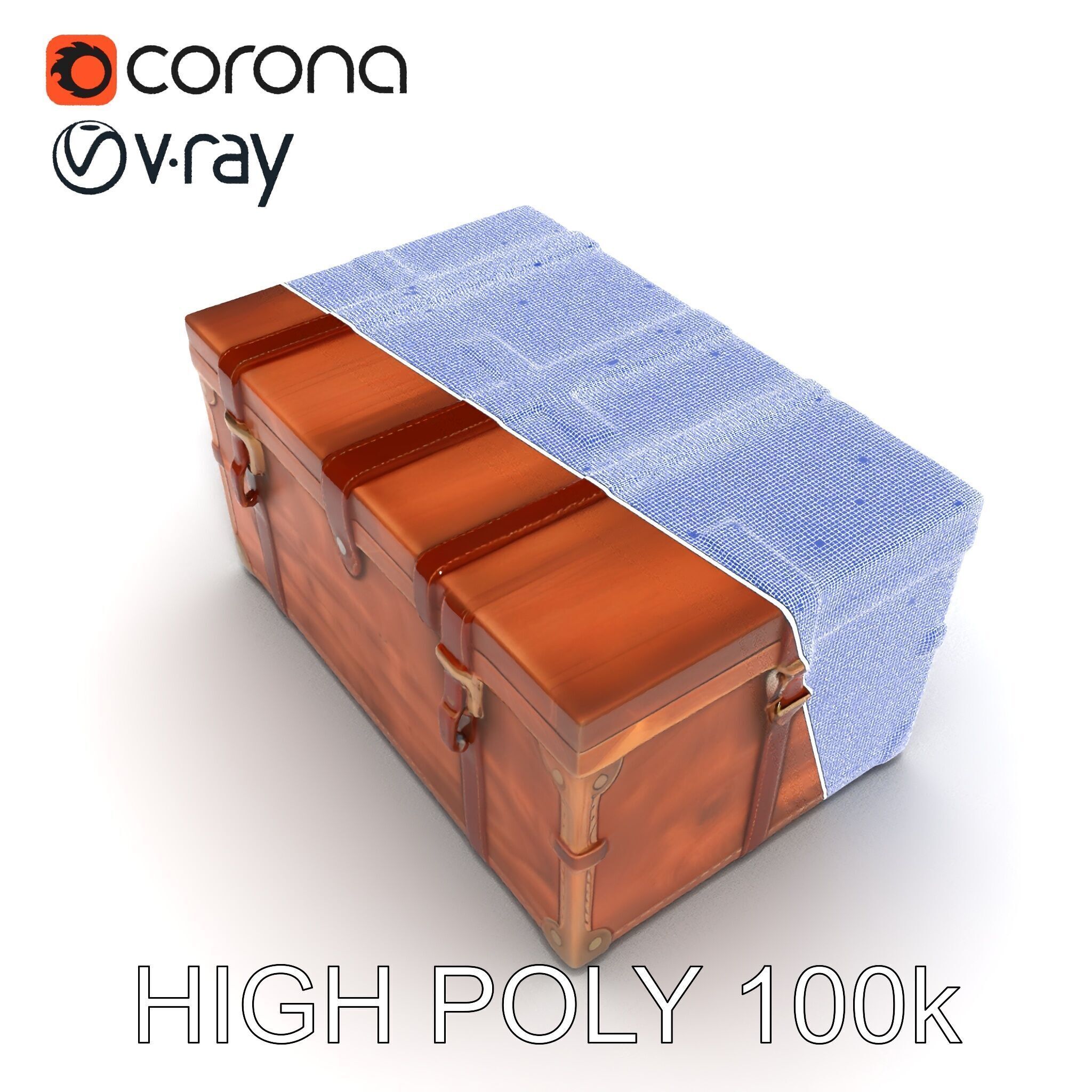 Vintage Wooden Trunk Model Pack for Decor Apps Low-poly 3D model_14