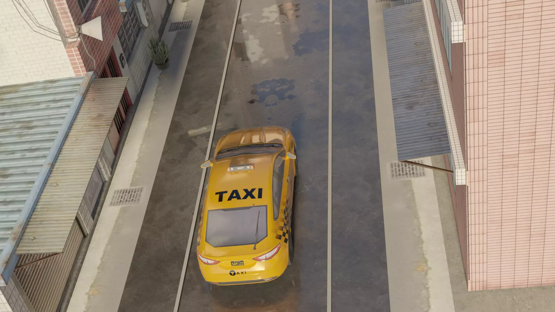 a city street Low-poly 3D model_0