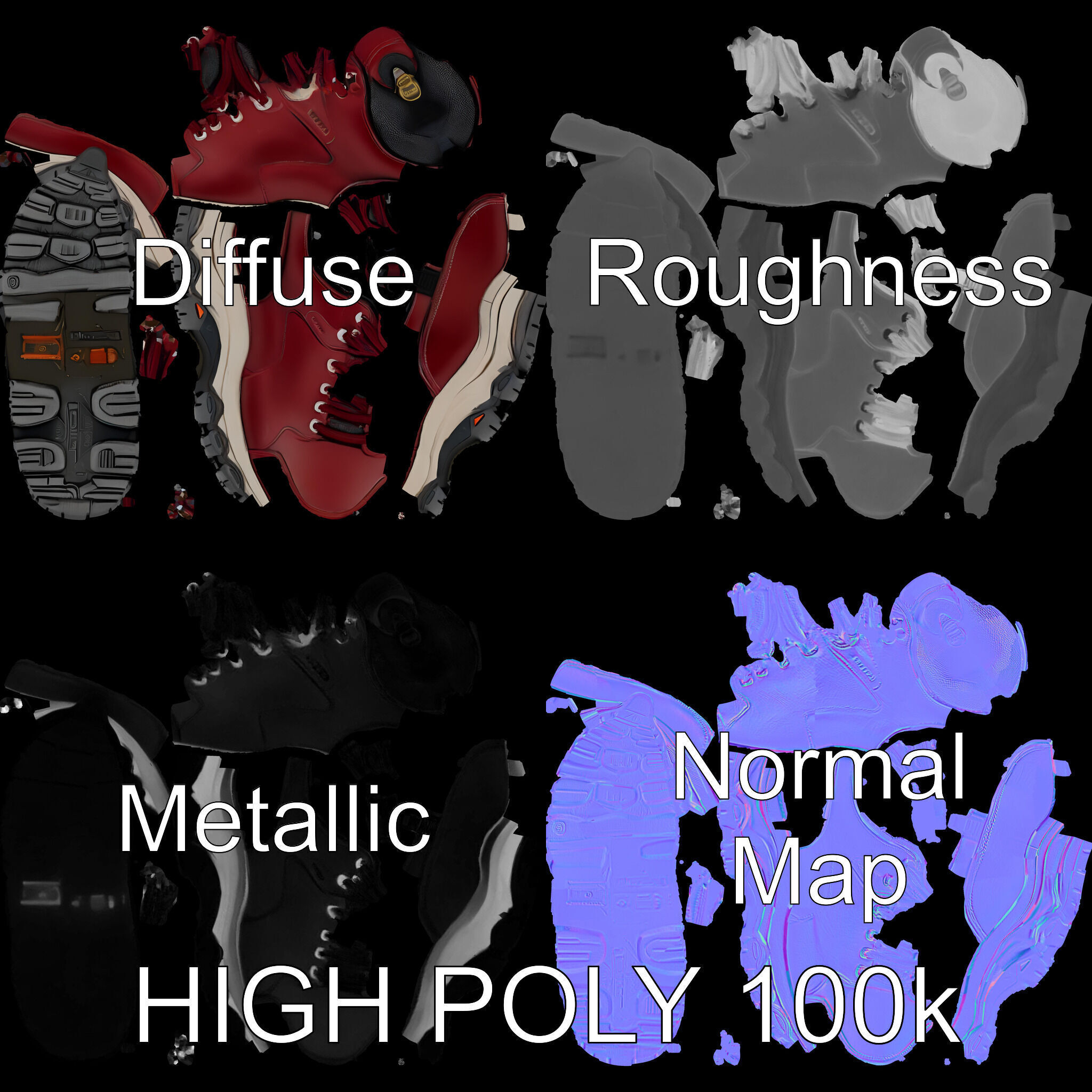 Rugged Hiking Boot D Model Pack Low-poly 3D model_2