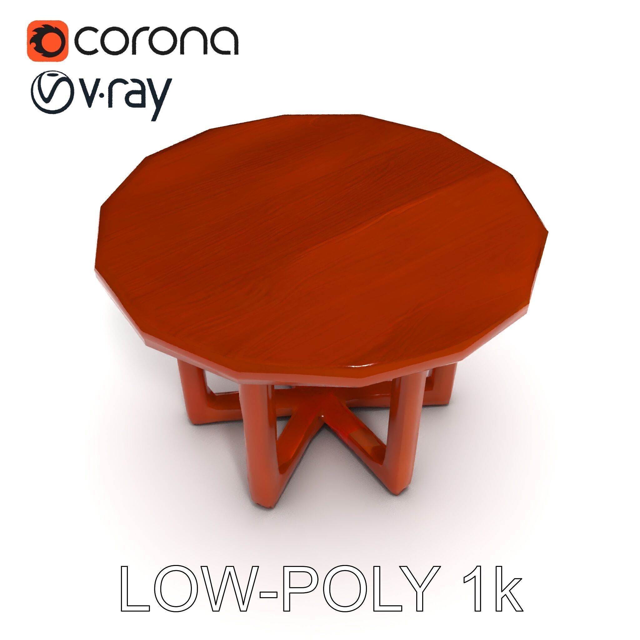 Round Wooden Table Model Pack Low-poly 3D model_19