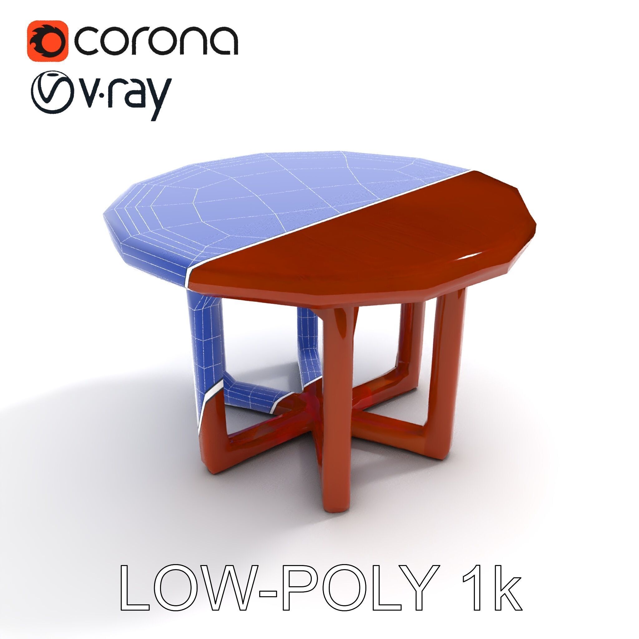 Round Wooden Table Model Pack Low-poly 3D model_12