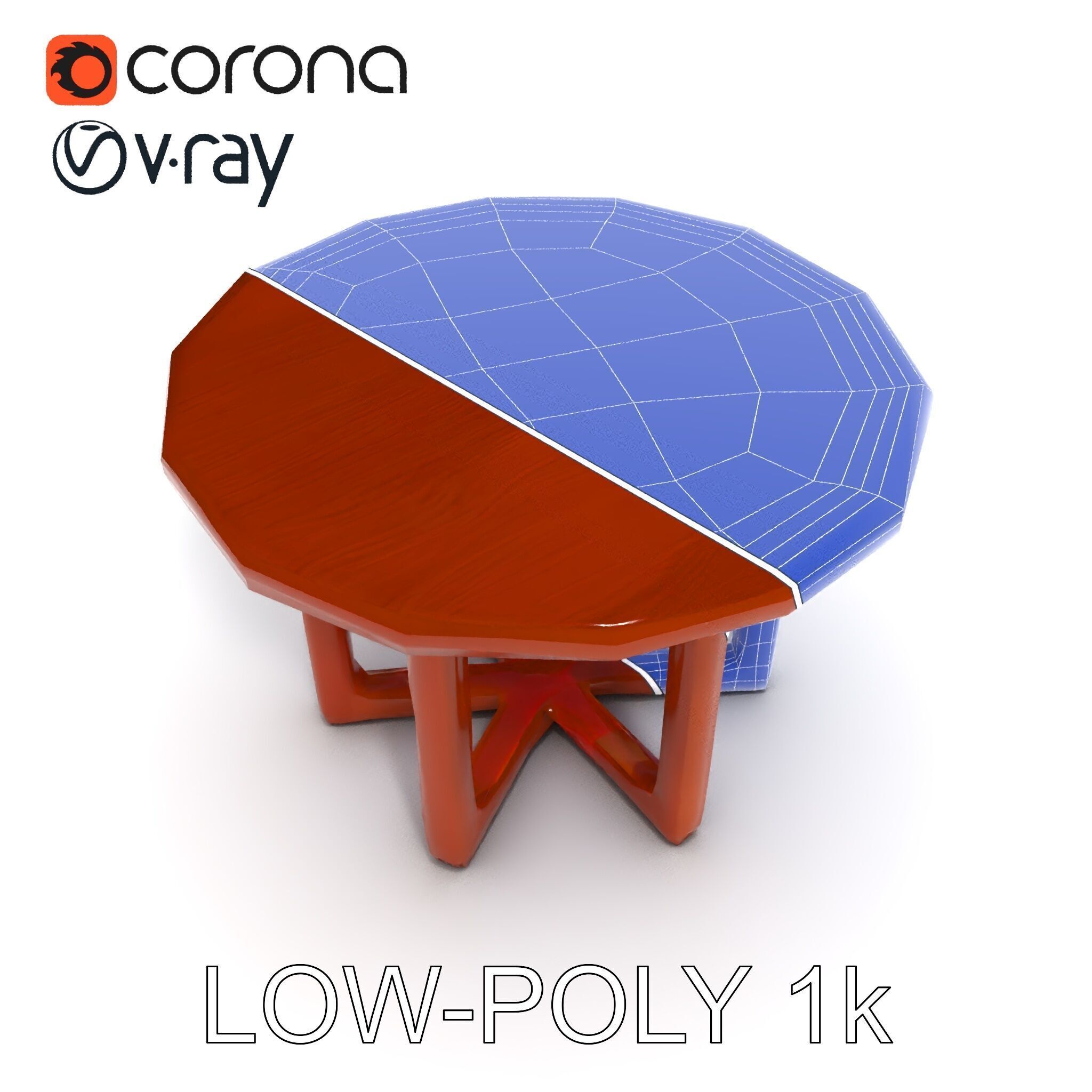 Round Wooden Table Model Pack Low-poly 3D model_33