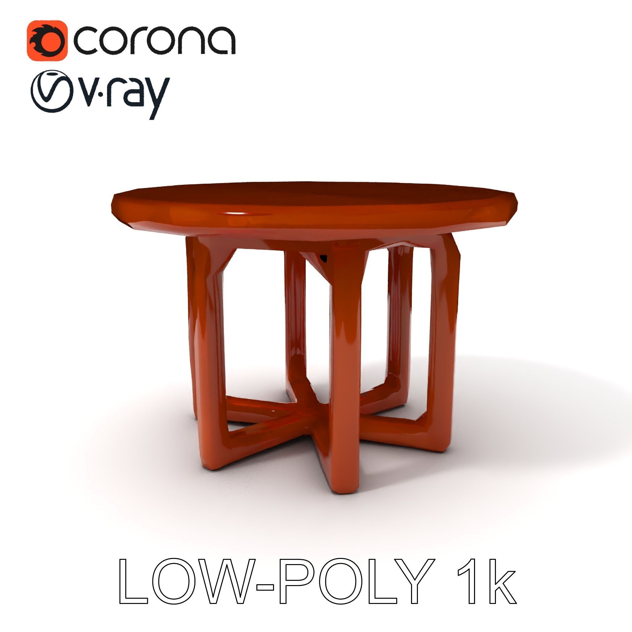 Round Wooden Table Model Pack Low-poly 3D model_7