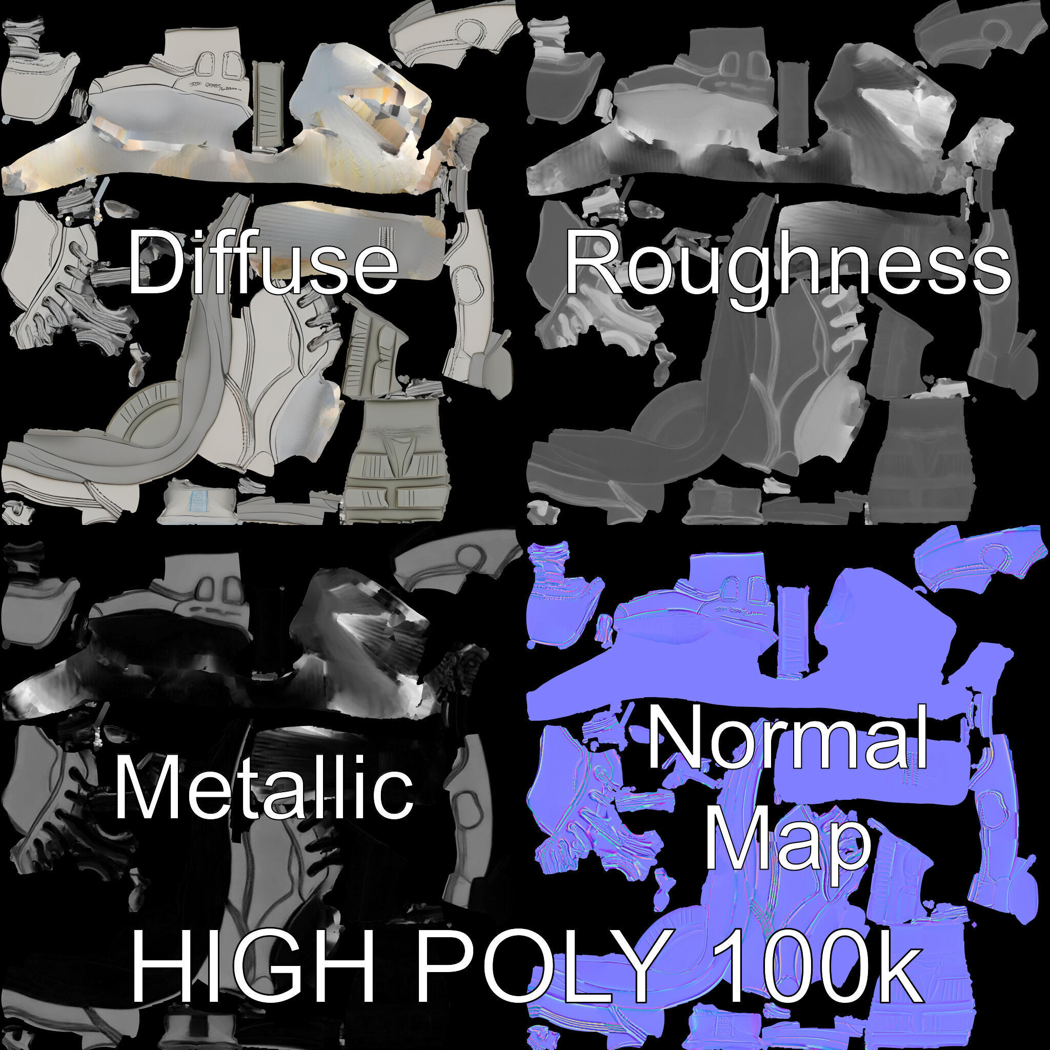 Futuristic Metallic Sneaker Model Pack Low-poly 3D model_2