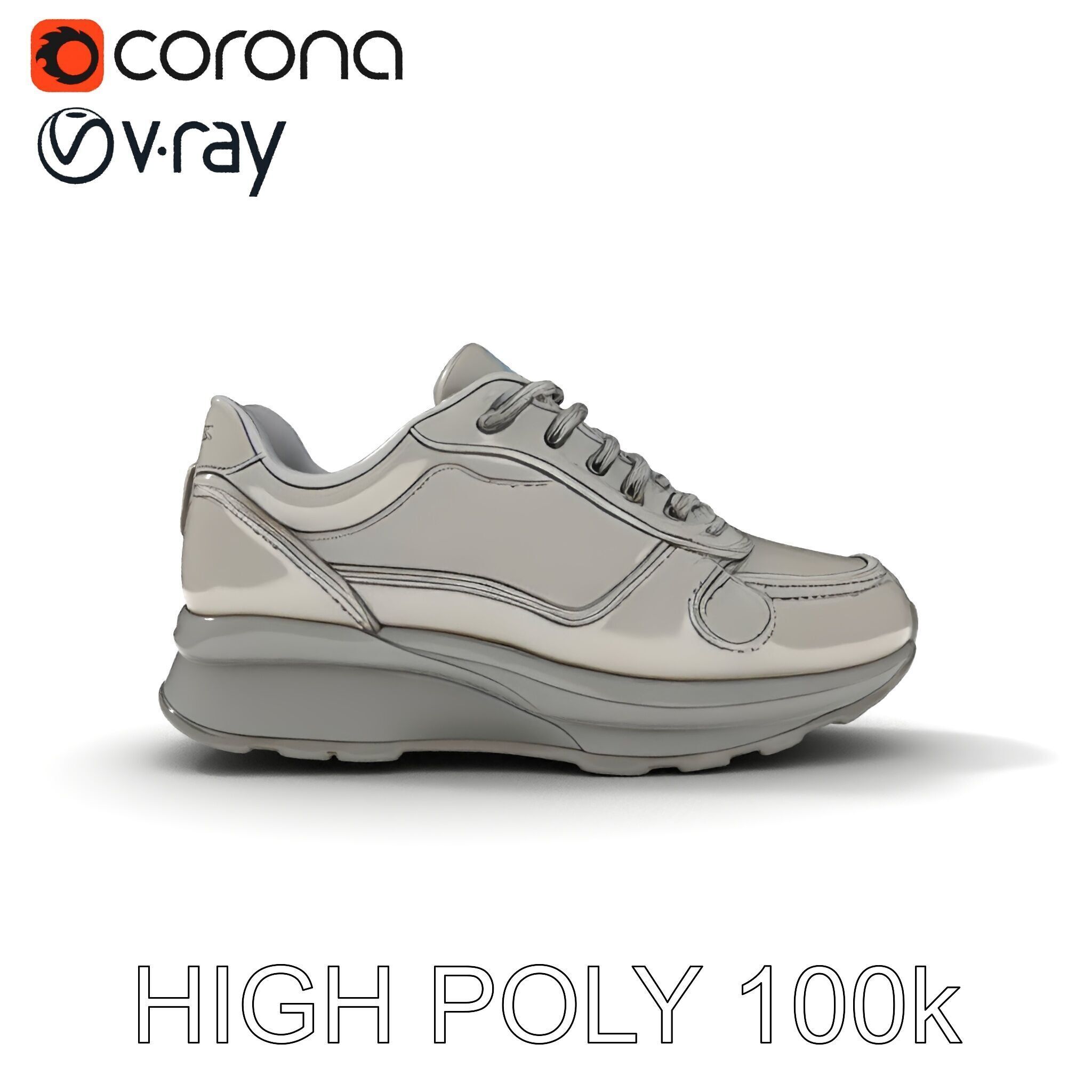 Futuristic Metallic Sneaker Model Pack Low-poly 3D model_13