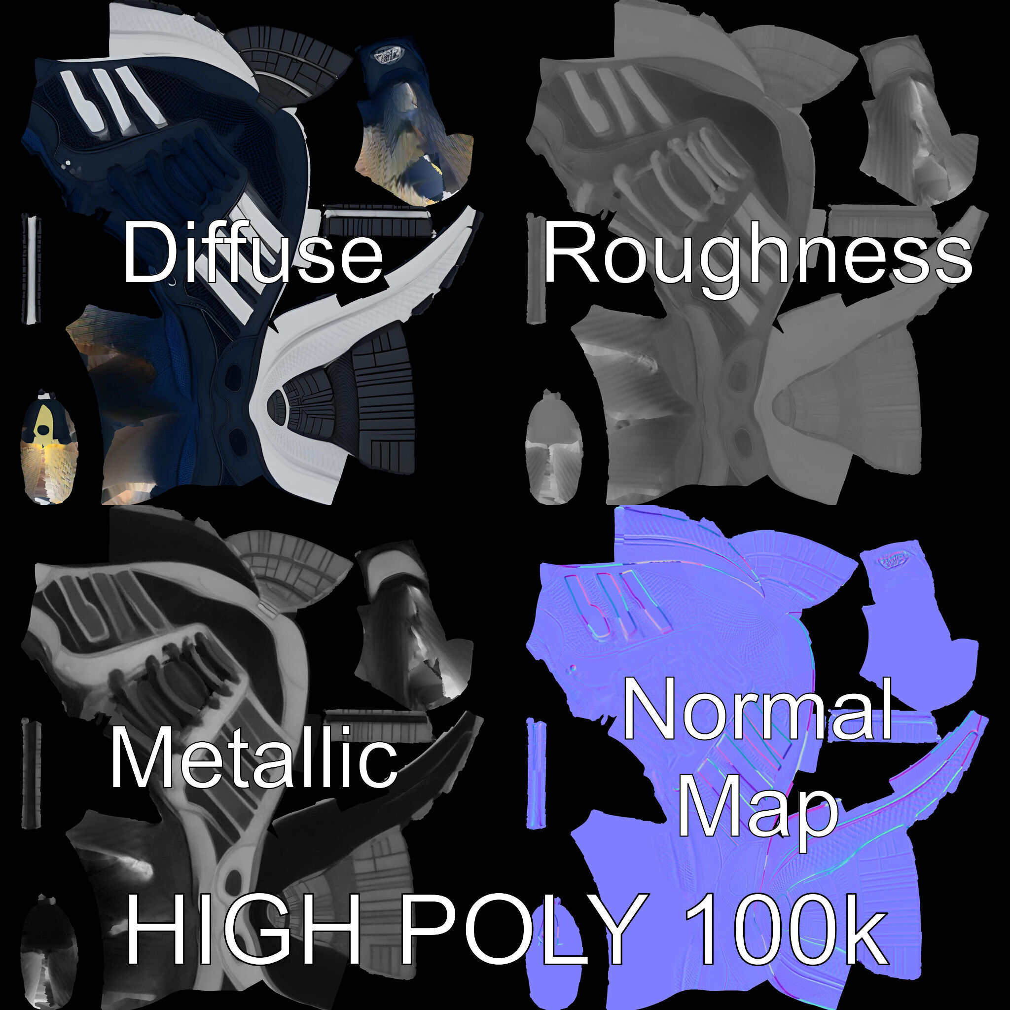 Stylish Running Shoe Model Pack with Detailed Textures Low-poly 3D model_2