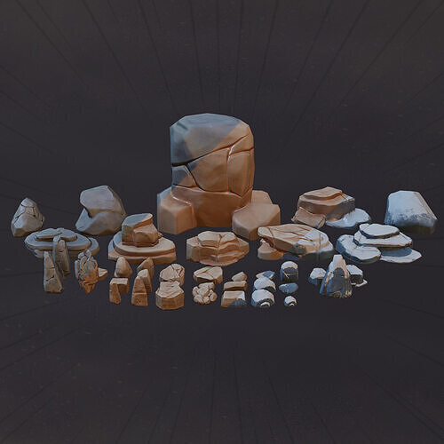 Stylized set of stones Low-poly 3D model
