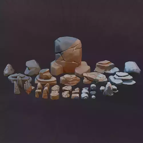 Stylized set of stones Low-poly 3D model