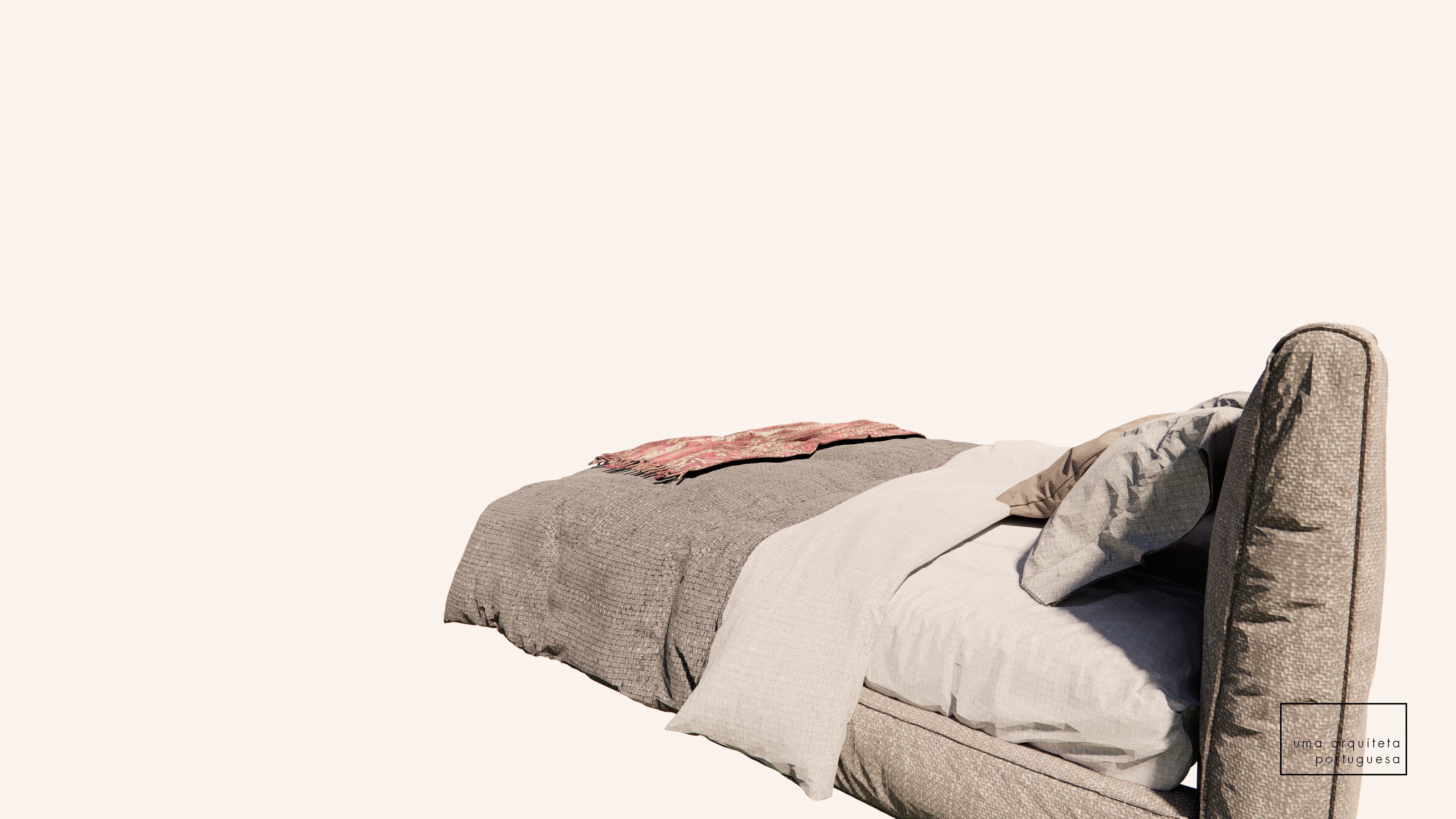 Double Bed with Pillows and Blanket - Modern Fabric and Wood 3D model_9