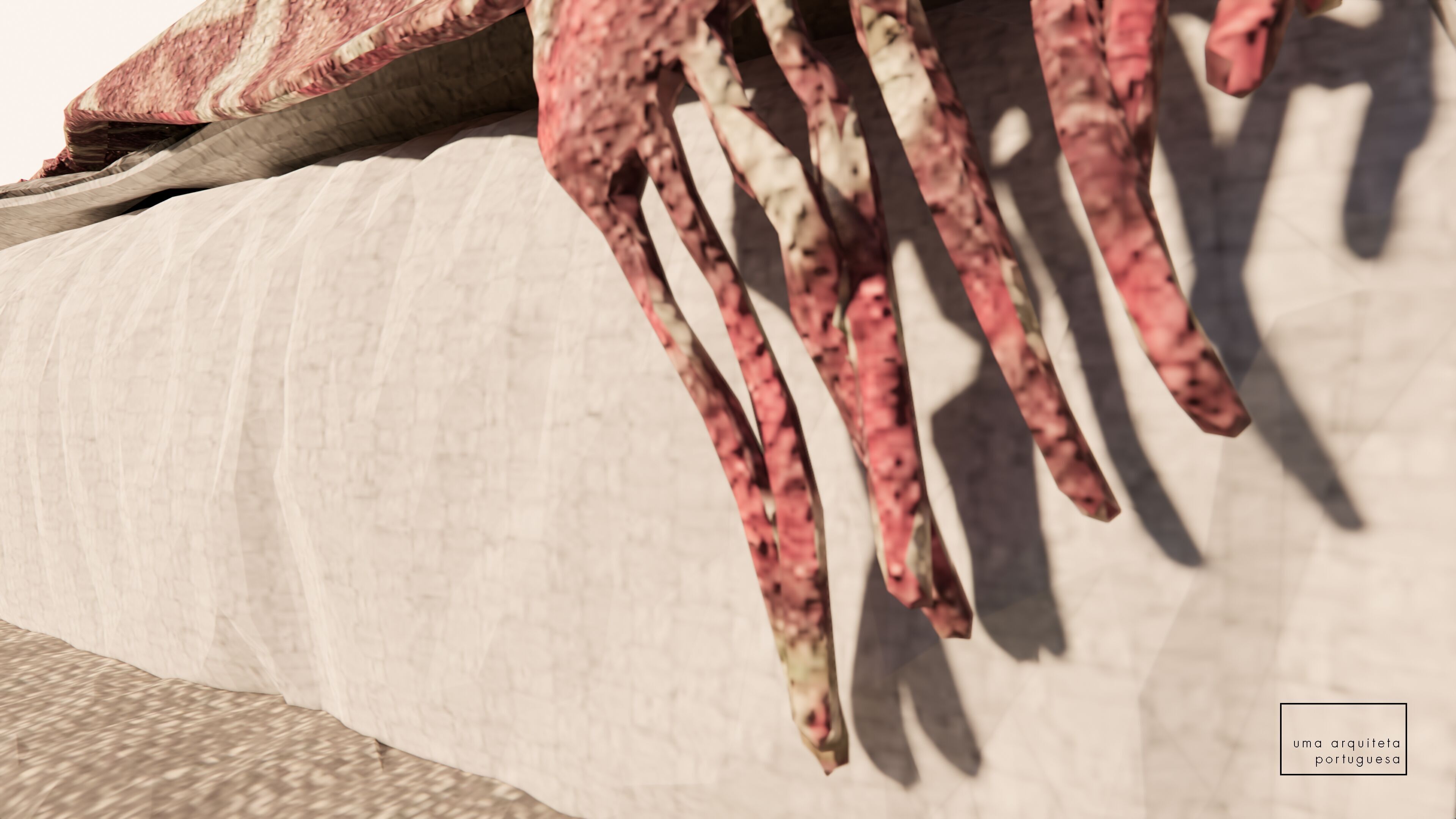 Double Bed with Pillows and Blanket - Modern Fabric and Wood 3D model_2