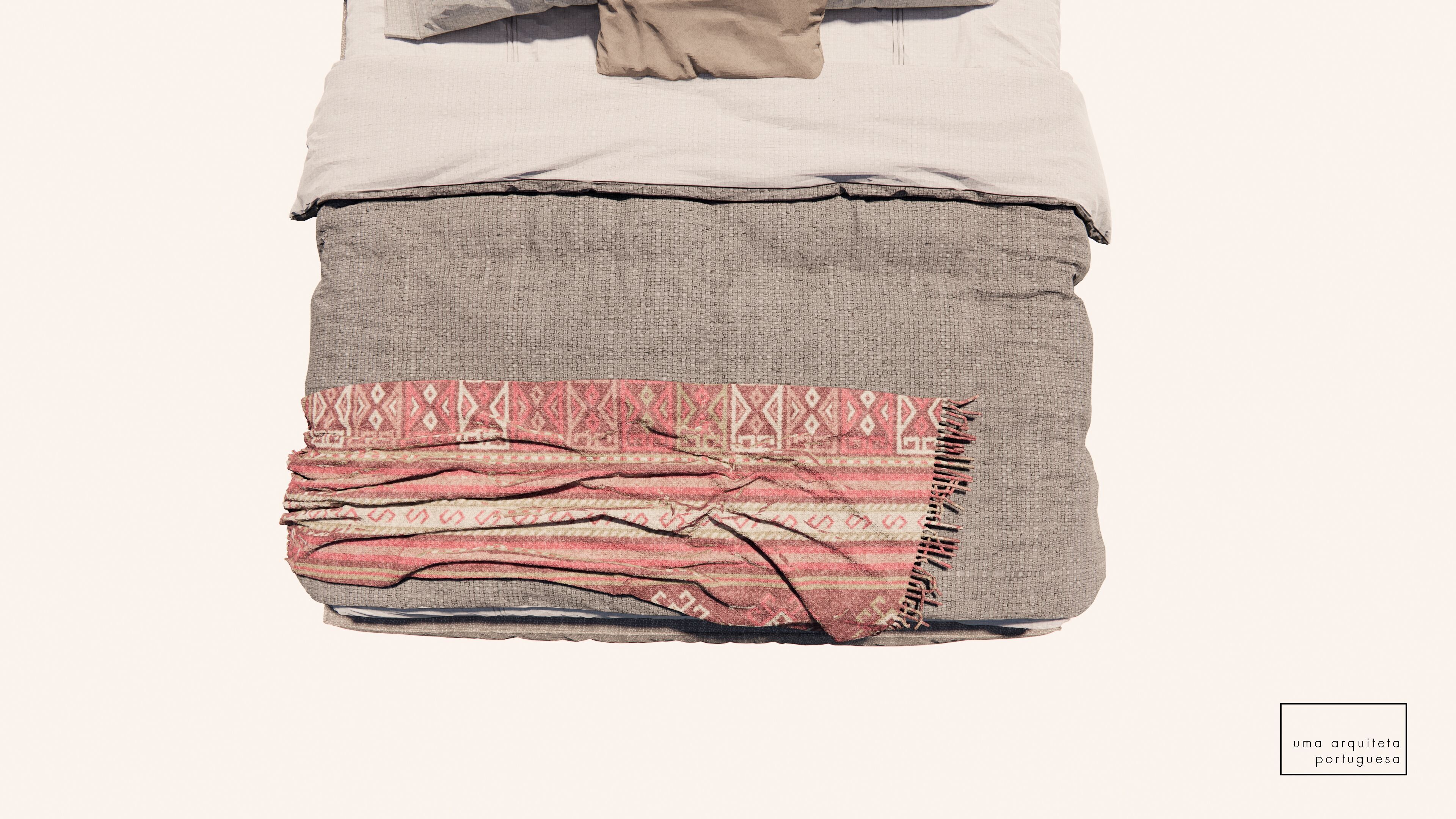 Double Bed with Pillows and Blanket - Modern Fabric and Wood 3D model_3