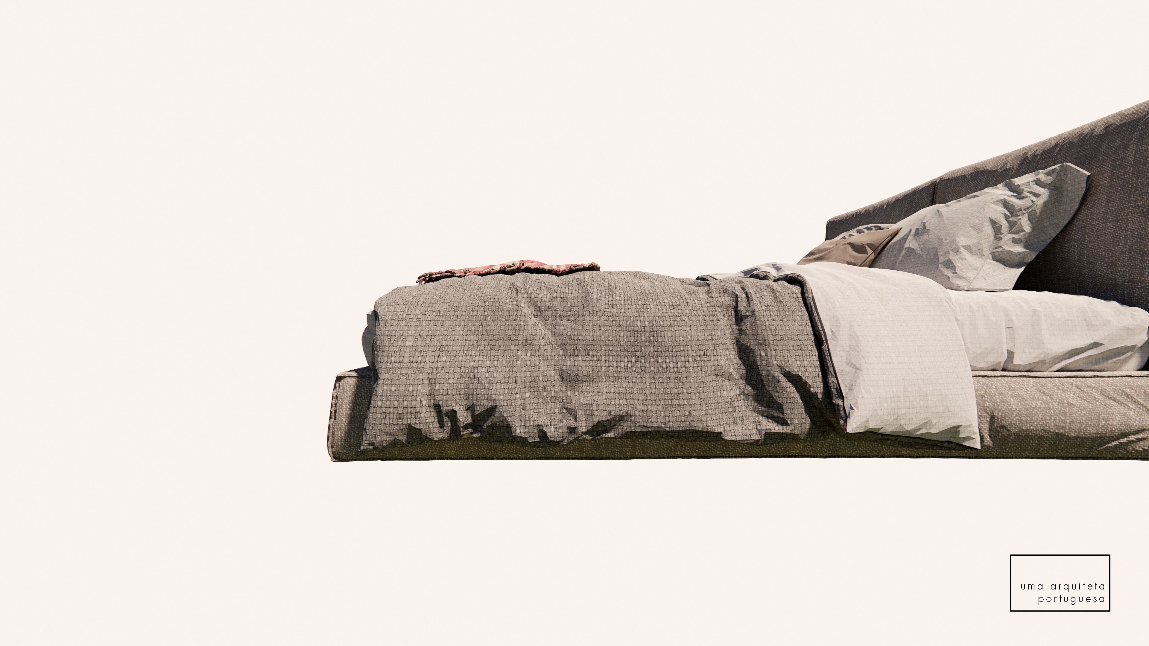 Double Bed with Pillows and Blanket - Modern Fabric and Wood 3D model_5