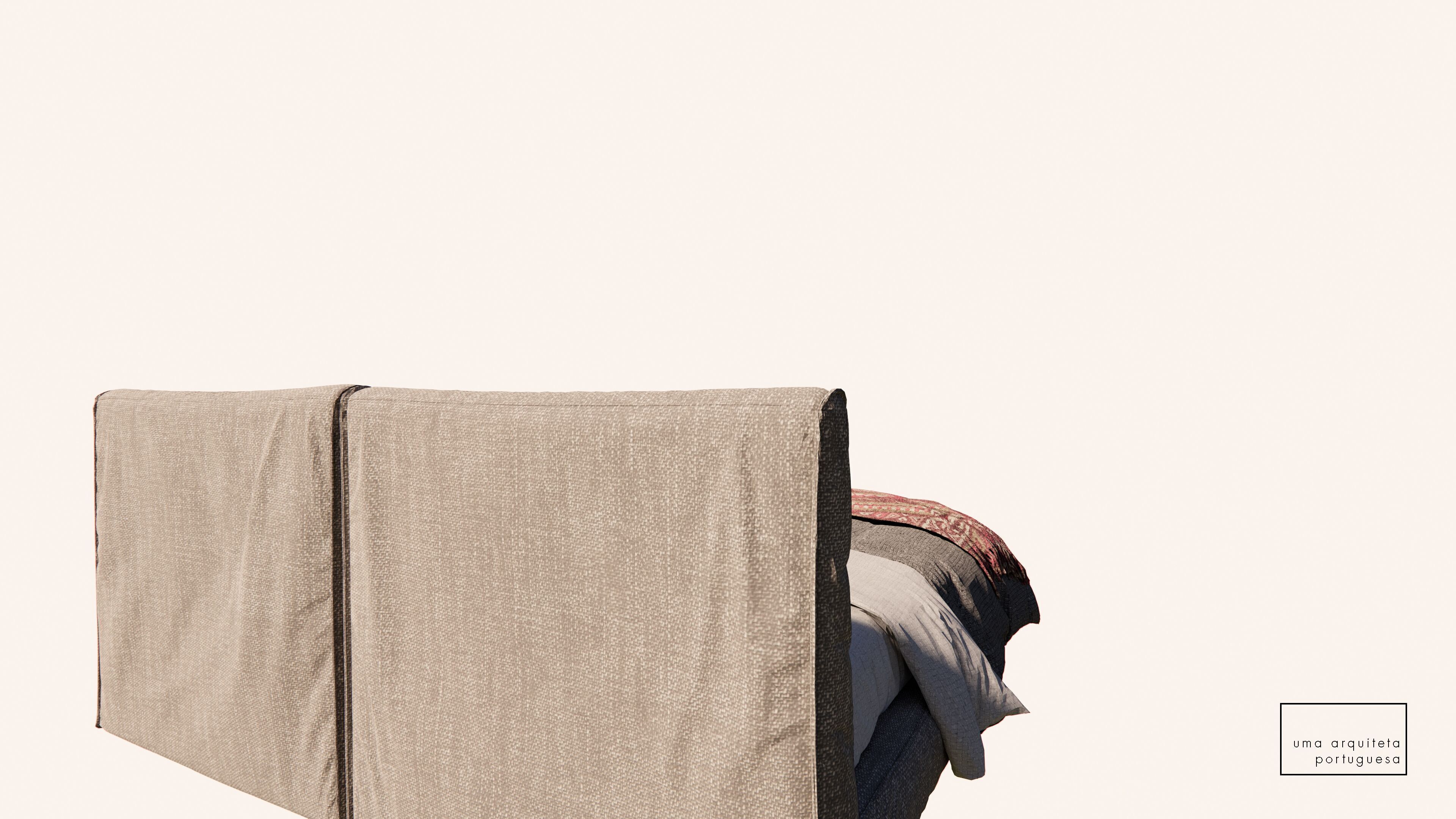 Double Bed with Pillows and Blanket - Modern Fabric and Wood 3D model_10