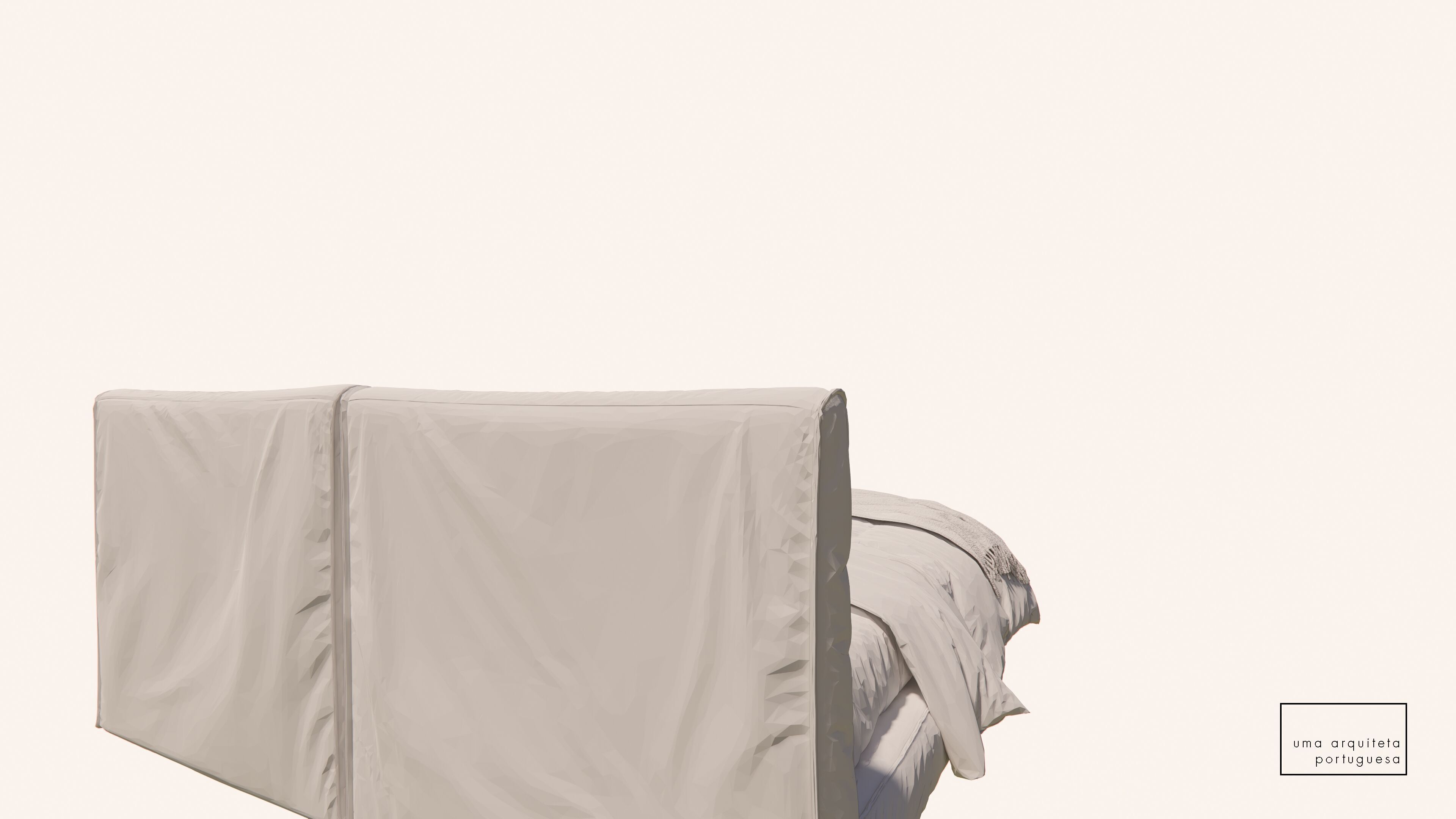 Double Bed with Pillows and Blanket - Modern Fabric and Wood 3D model_7