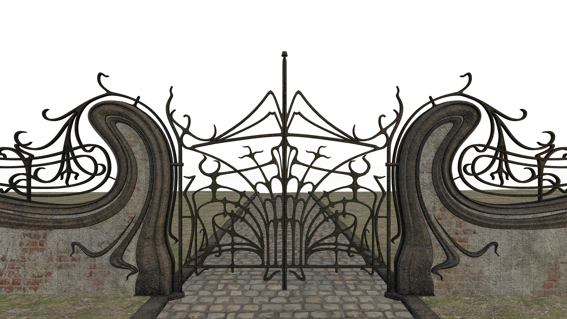 Art Nouveau Gate 3D model_12