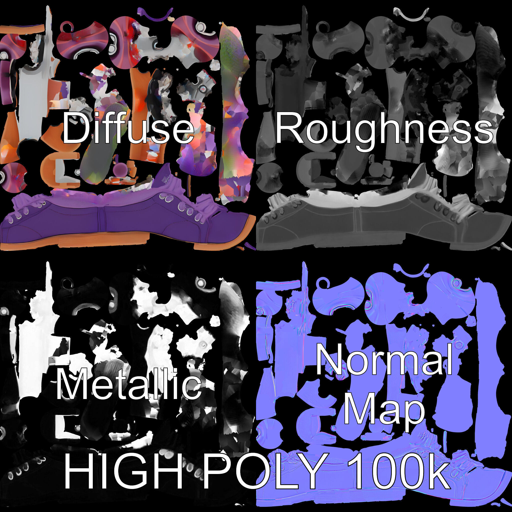 Vibrant Purple Roller Skate D Model Pack Low-poly 3D model_2