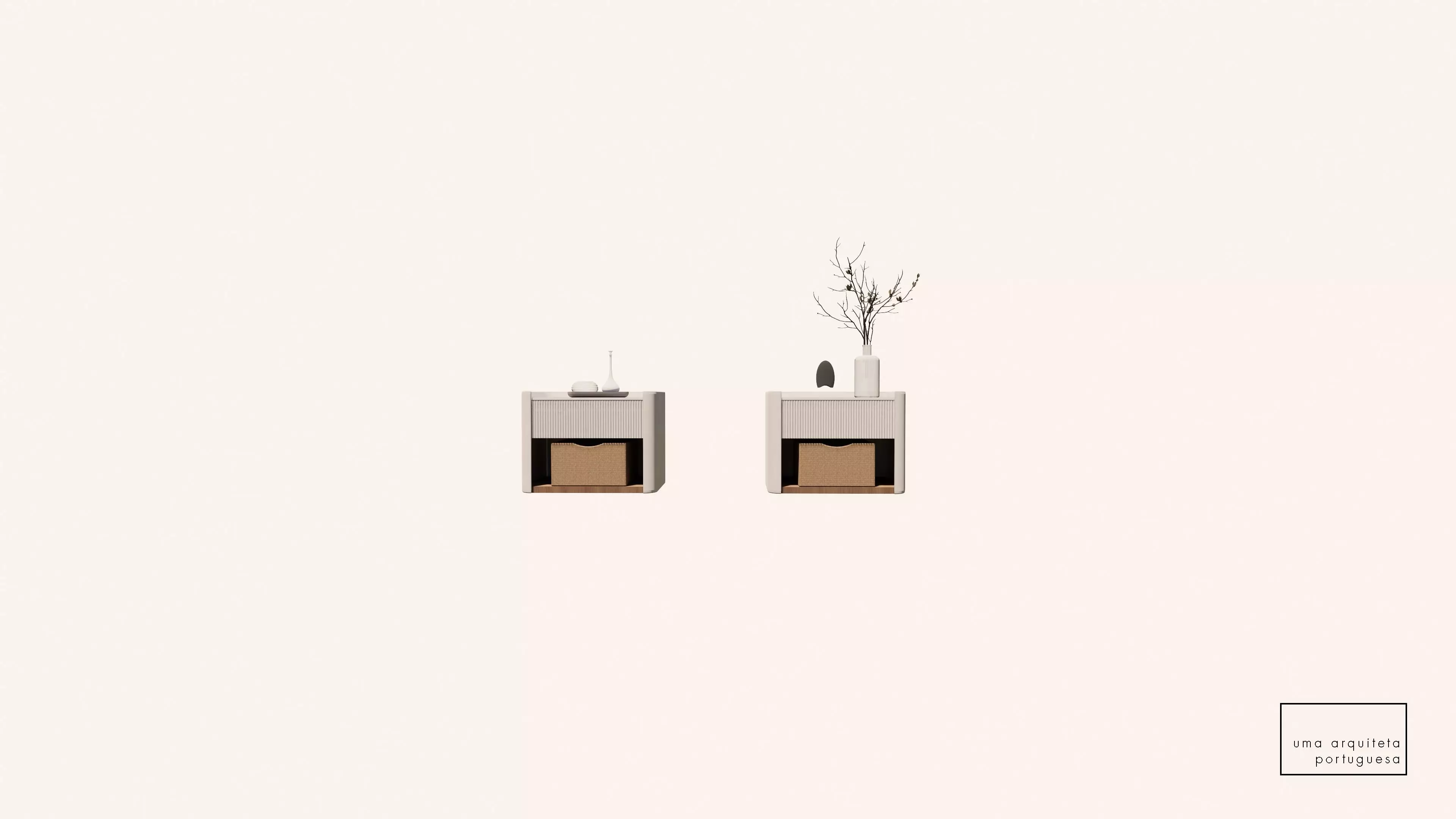 Modern Wood Bedside Tables with Minimalist Decor - Interior Set Low-poly 3D model