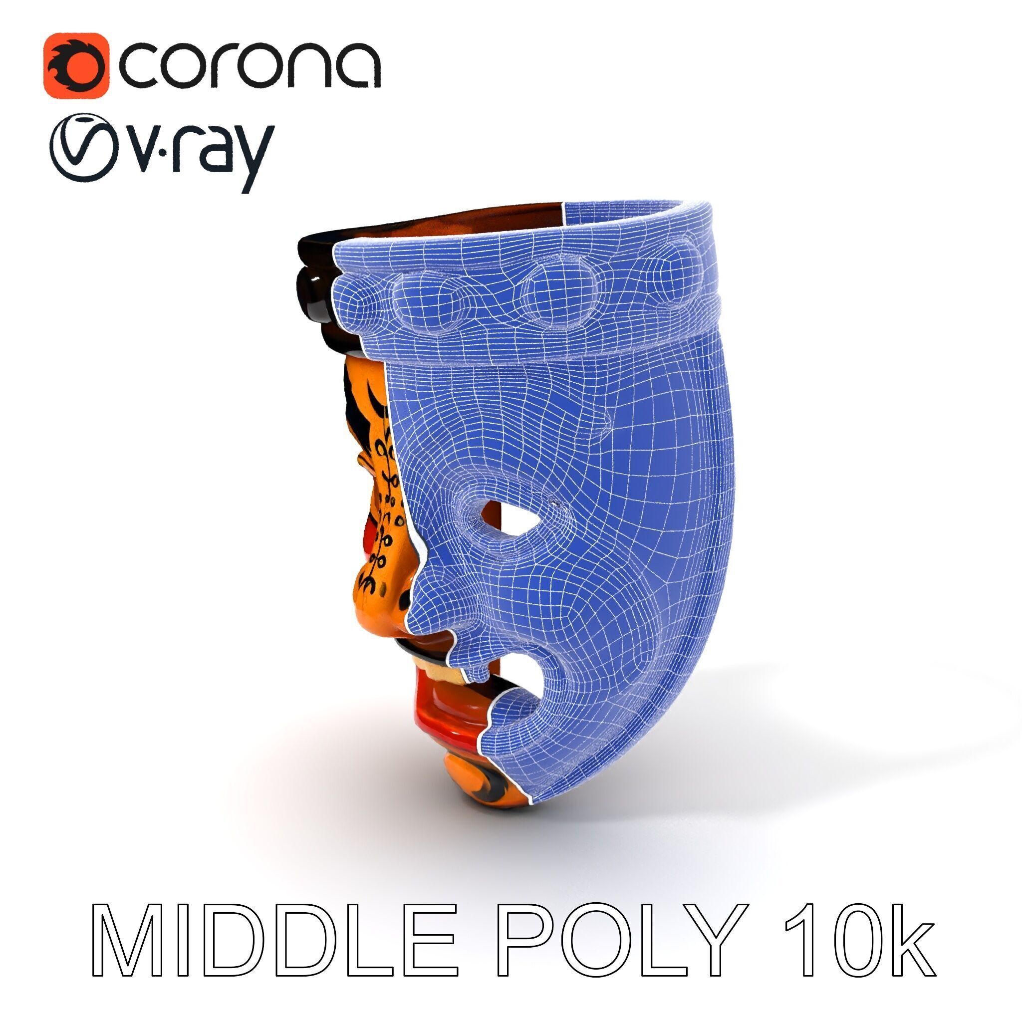 Traditional Wooden Mask Model Pack with Detailed Textures Low-poly 3D model_9