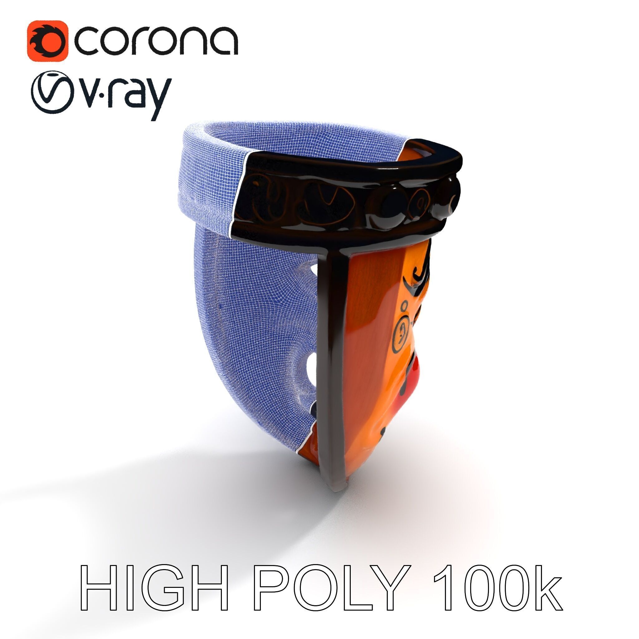 Traditional Wooden Mask Model Pack with Detailed Textures Low-poly 3D model_16