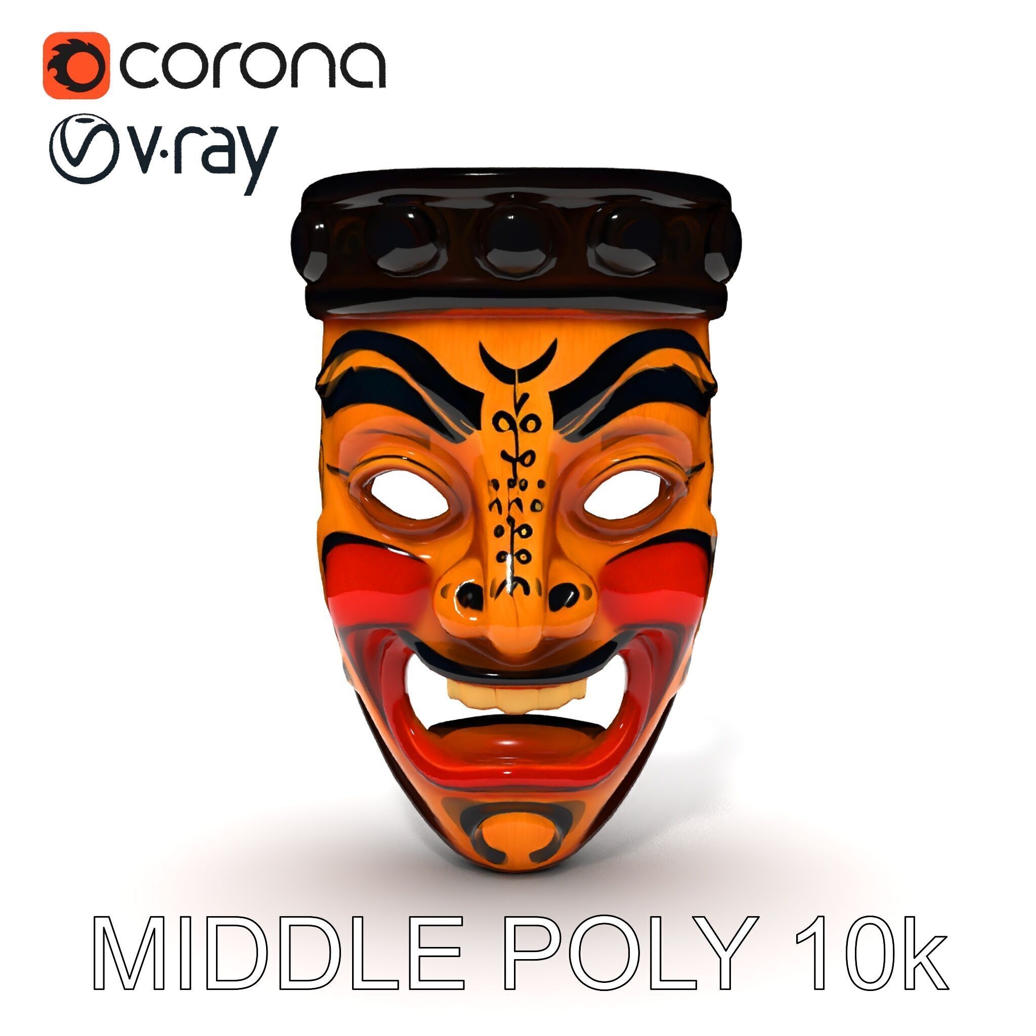 Traditional Wooden Mask Model Pack with Detailed Textures Low-poly 3D model_34