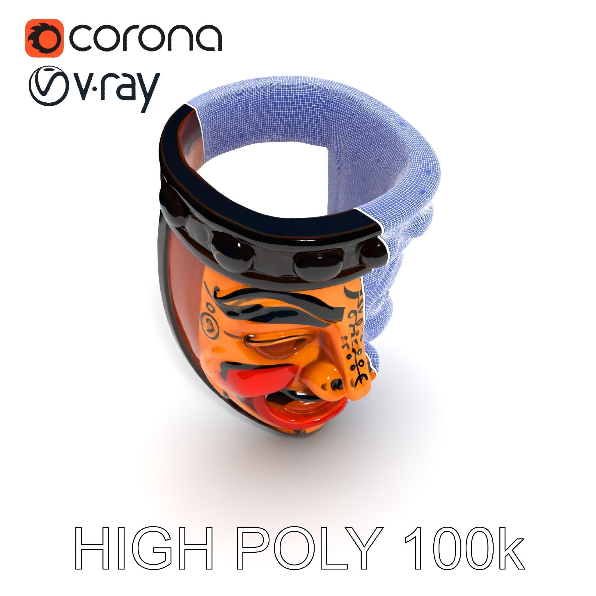 Traditional Wooden Mask Model Pack with Detailed Textures Low-poly 3D model_27