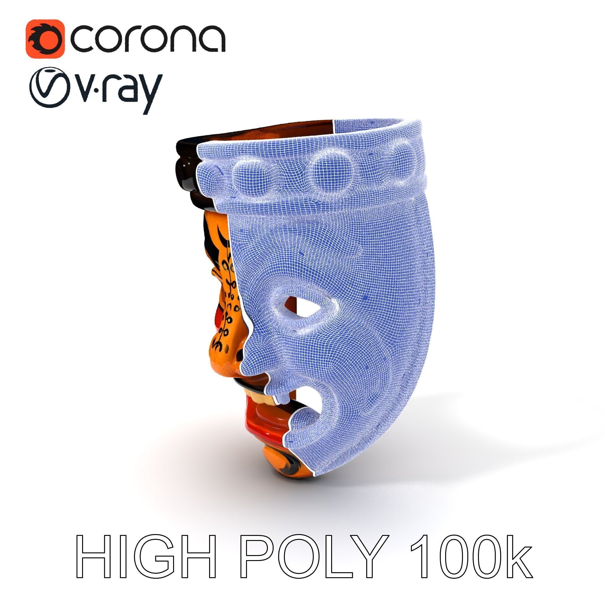 Traditional Wooden Mask Model Pack with Detailed Textures Low-poly 3D model_4