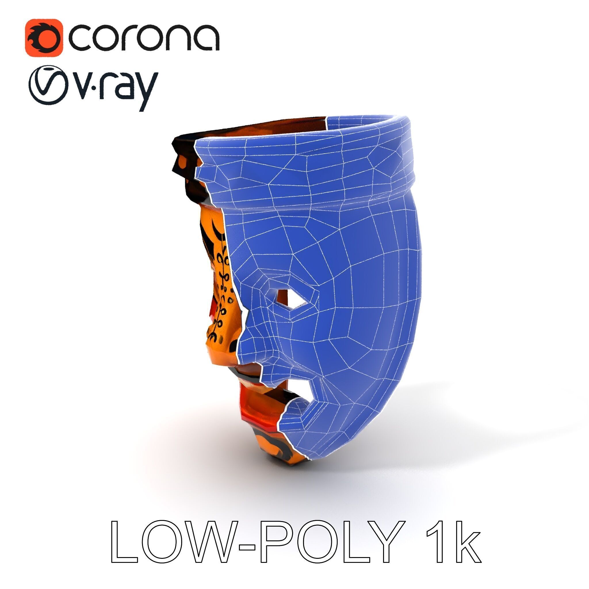 Traditional Wooden Mask Model Pack with Detailed Textures Low-poly 3D model_23