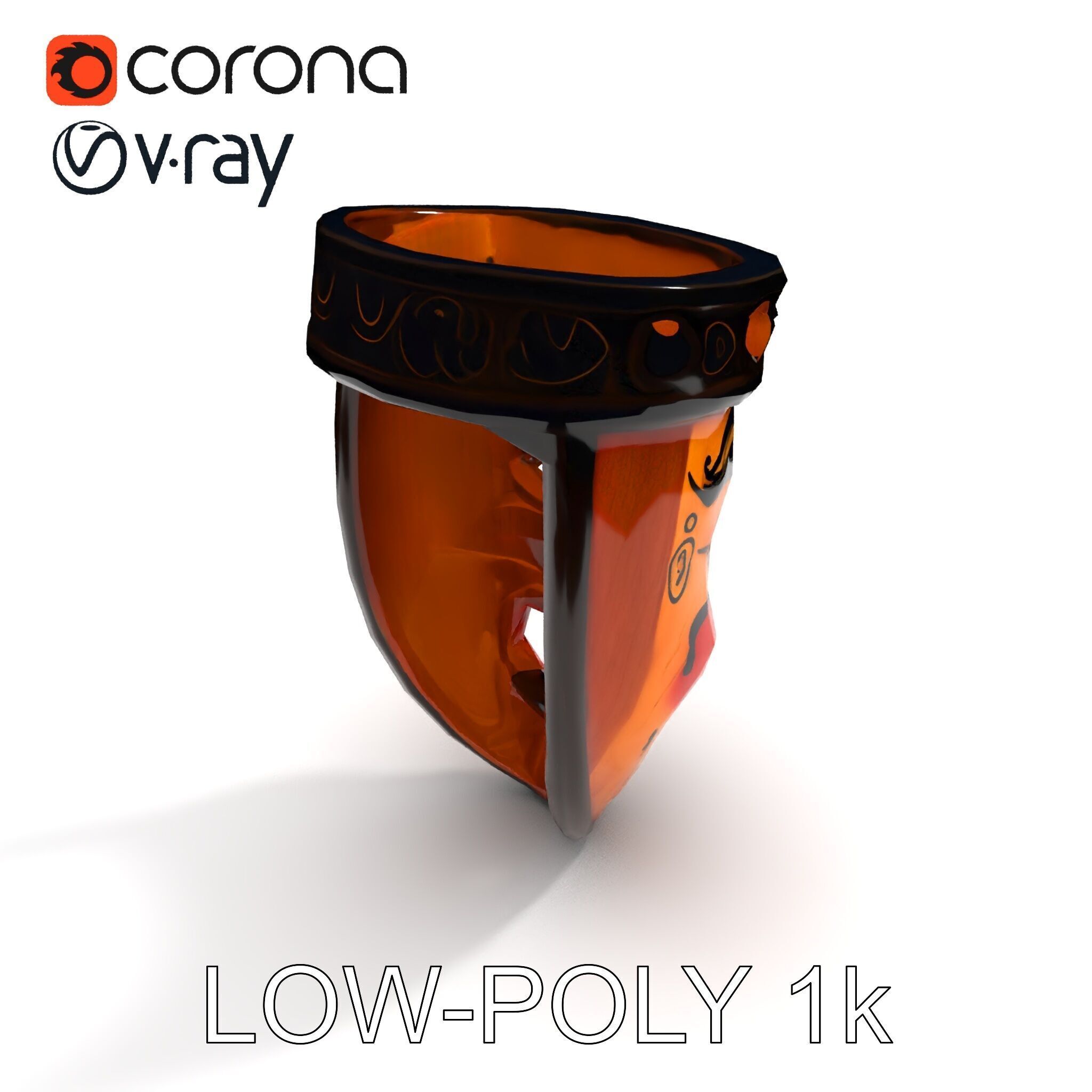 Traditional Wooden Mask Model Pack with Detailed Textures Low-poly 3D model_26