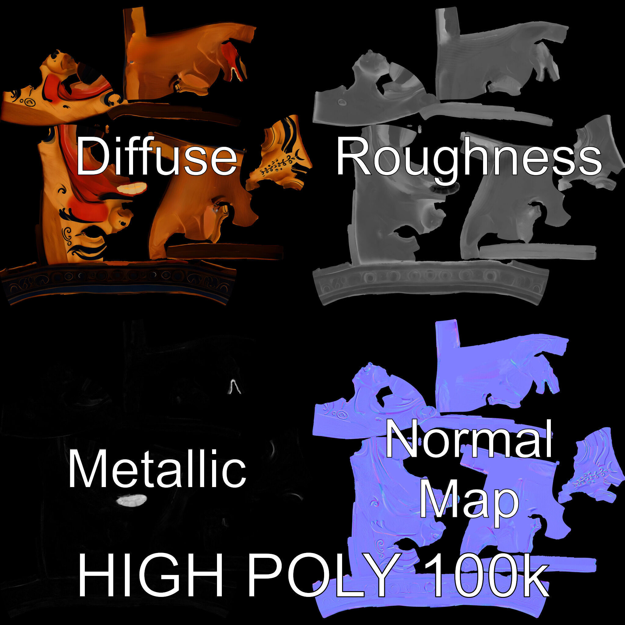 Traditional Wooden Mask Model Pack with Detailed Textures Low-poly 3D model_2