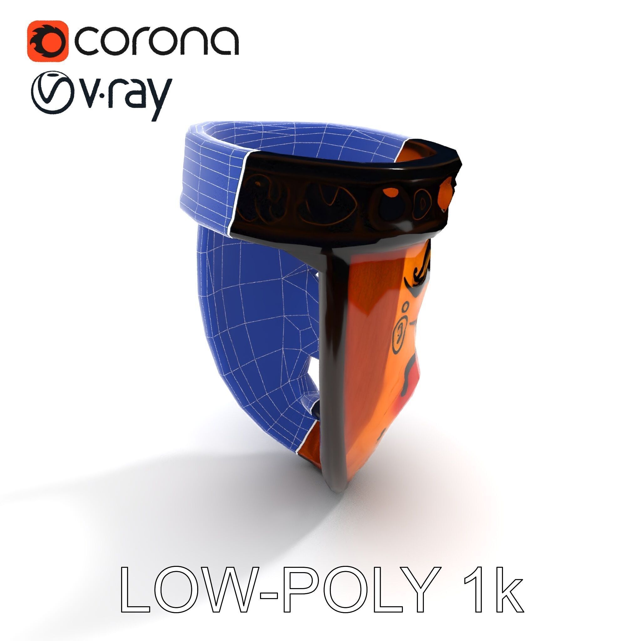 Traditional Wooden Mask Model Pack with Detailed Textures Low-poly 3D model_15