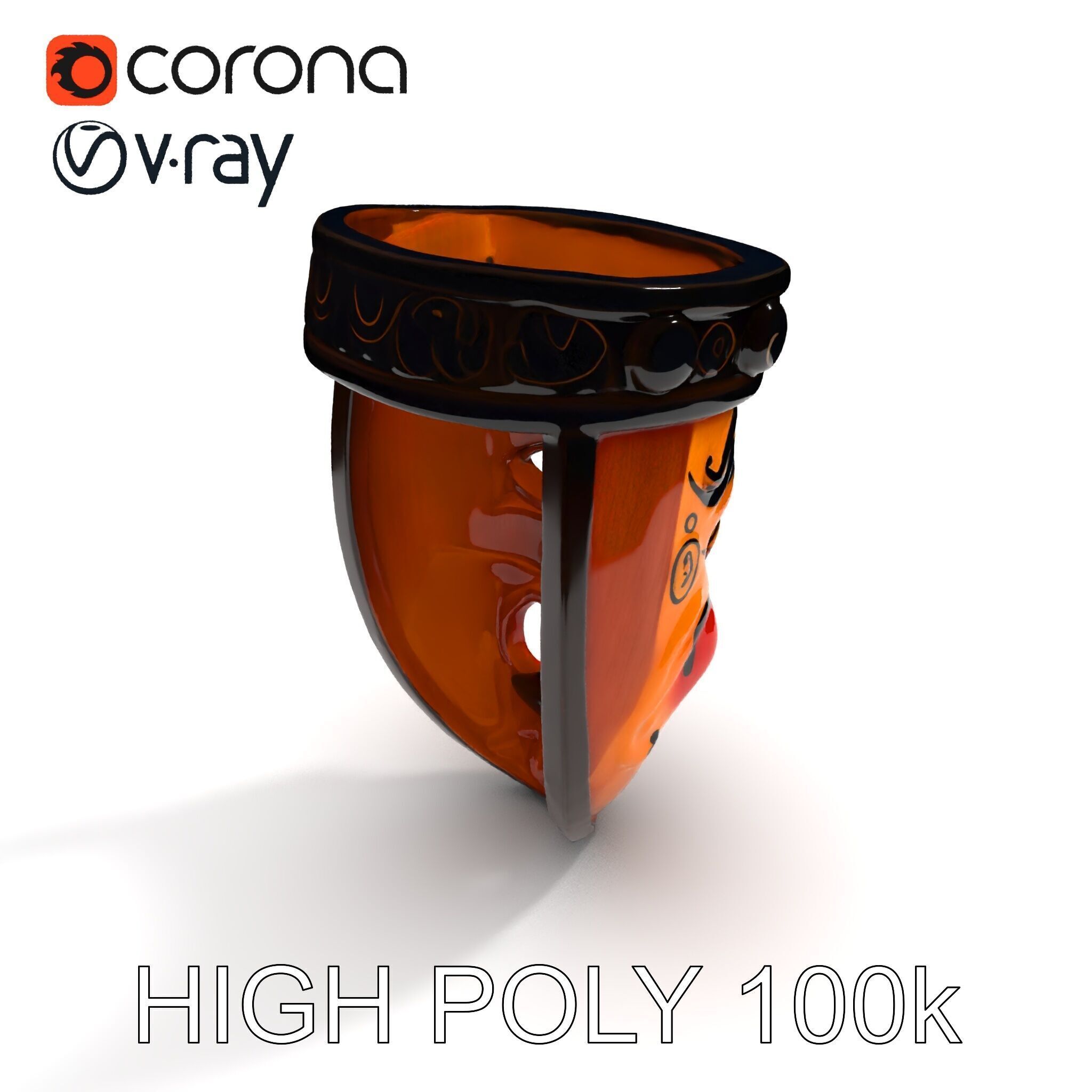 Traditional Wooden Mask Model Pack with Detailed Textures Low-poly 3D model_30