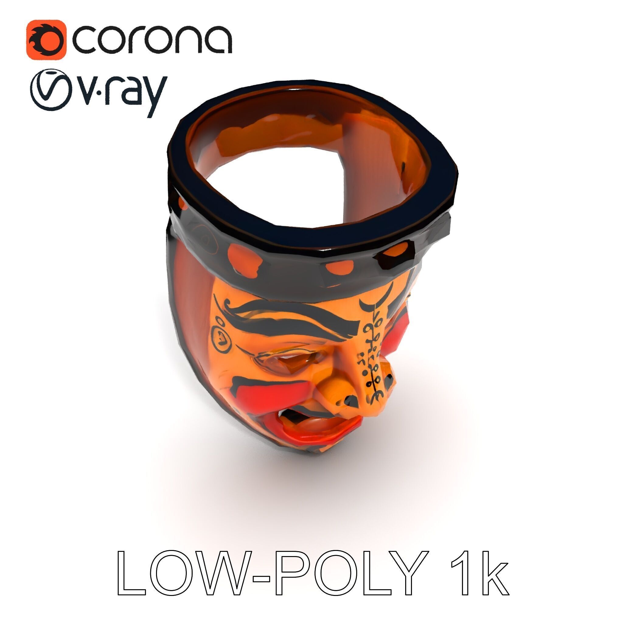 Traditional Wooden Mask Model Pack with Detailed Textures Low-poly 3D model_32