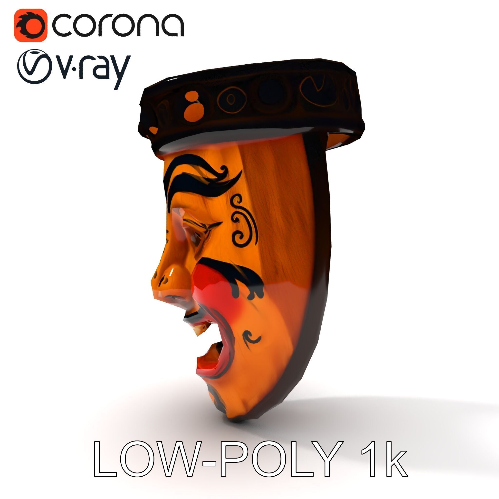 Traditional Wooden Mask Model Pack with Detailed Textures Low-poly 3D model_18