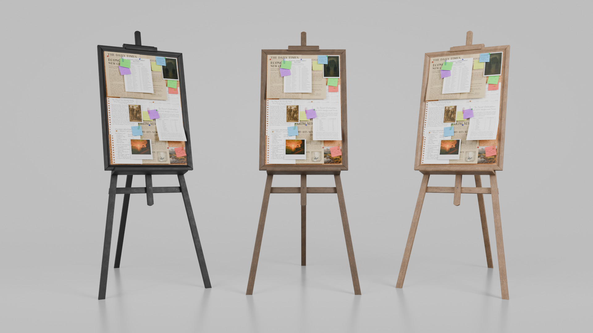 Customizable Wooden Cork Board - Tall Pin Notice Board Low-poly 3D model_9
