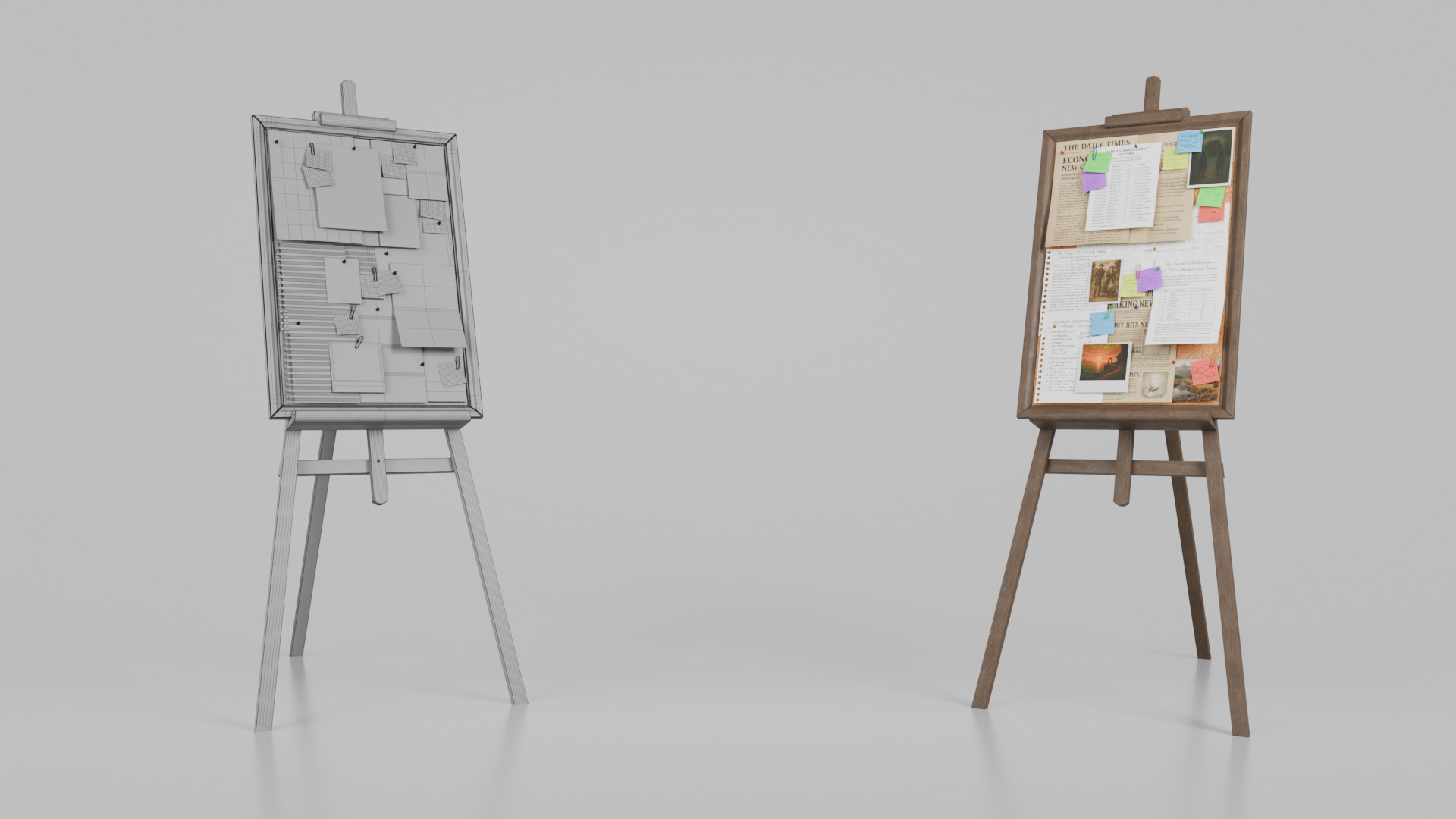Customizable Wooden Cork Board - Tall Pin Notice Board Low-poly 3D model_13