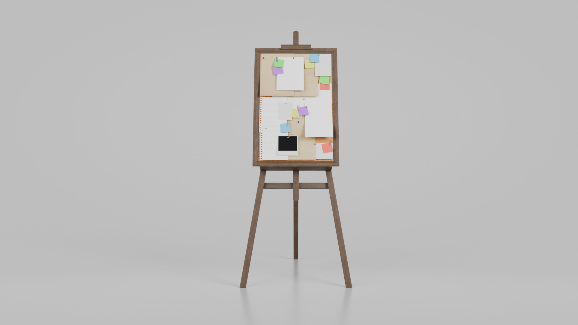 Customizable Wooden Cork Board - Tall Pin Notice Board Low-poly 3D model_11