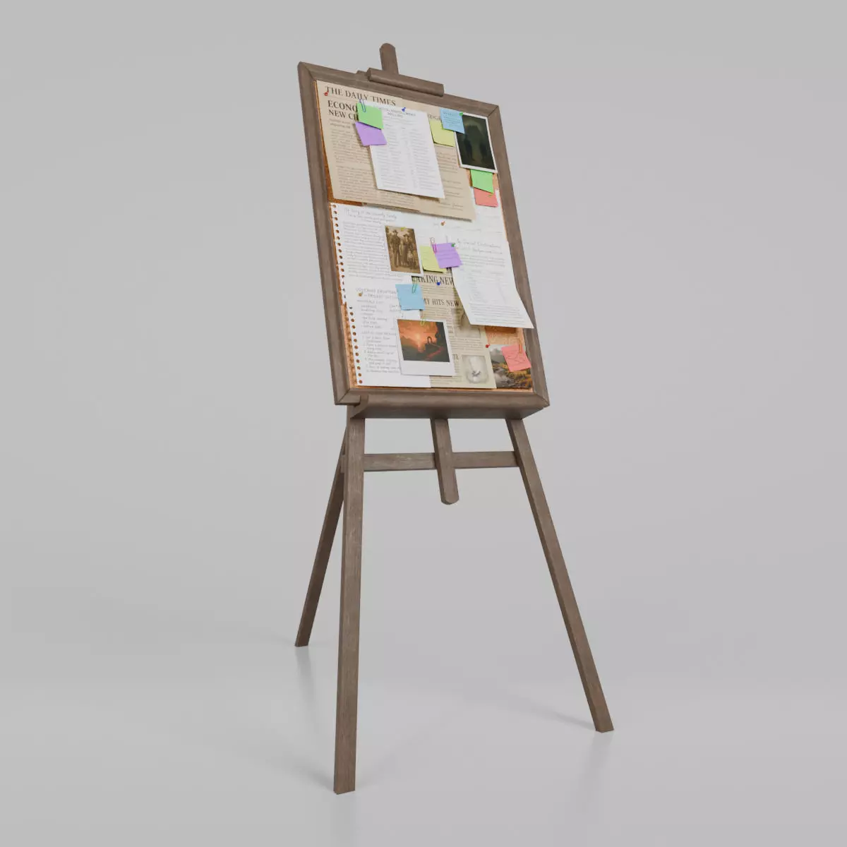 Customizable Wooden Cork Board - Tall Pin Notice Board Low-poly 3D model_0